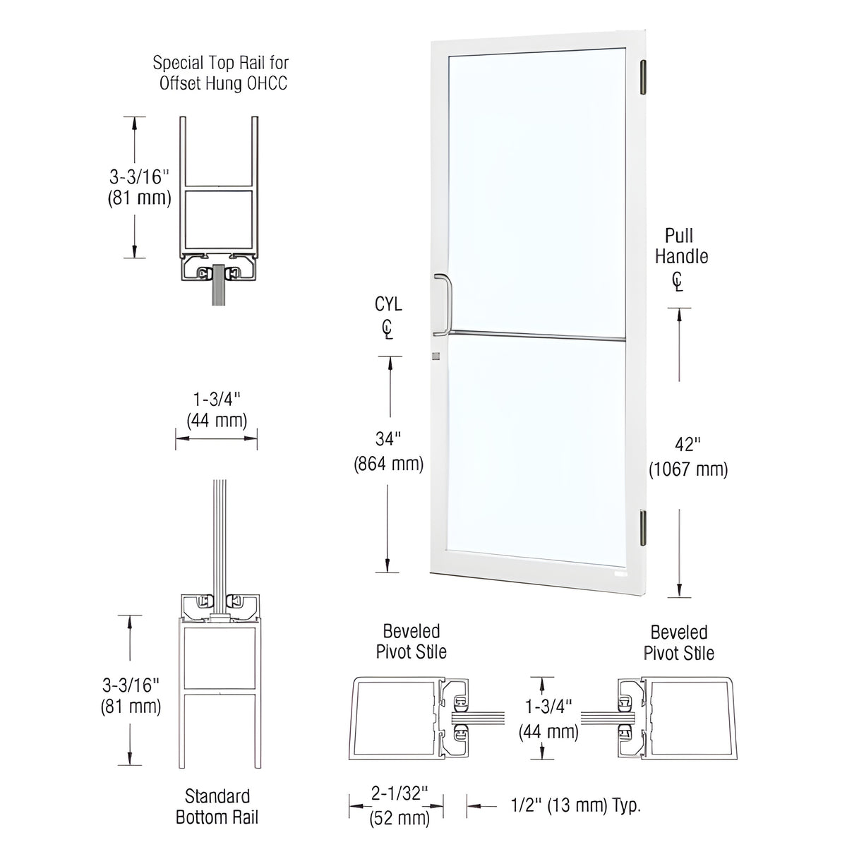 CRL-U.S. Aluminum White KYNAR® Paint Custom Single 36" x 84" Series 250 Narrow Stile Butt Hinge Entrance Door for OHCC