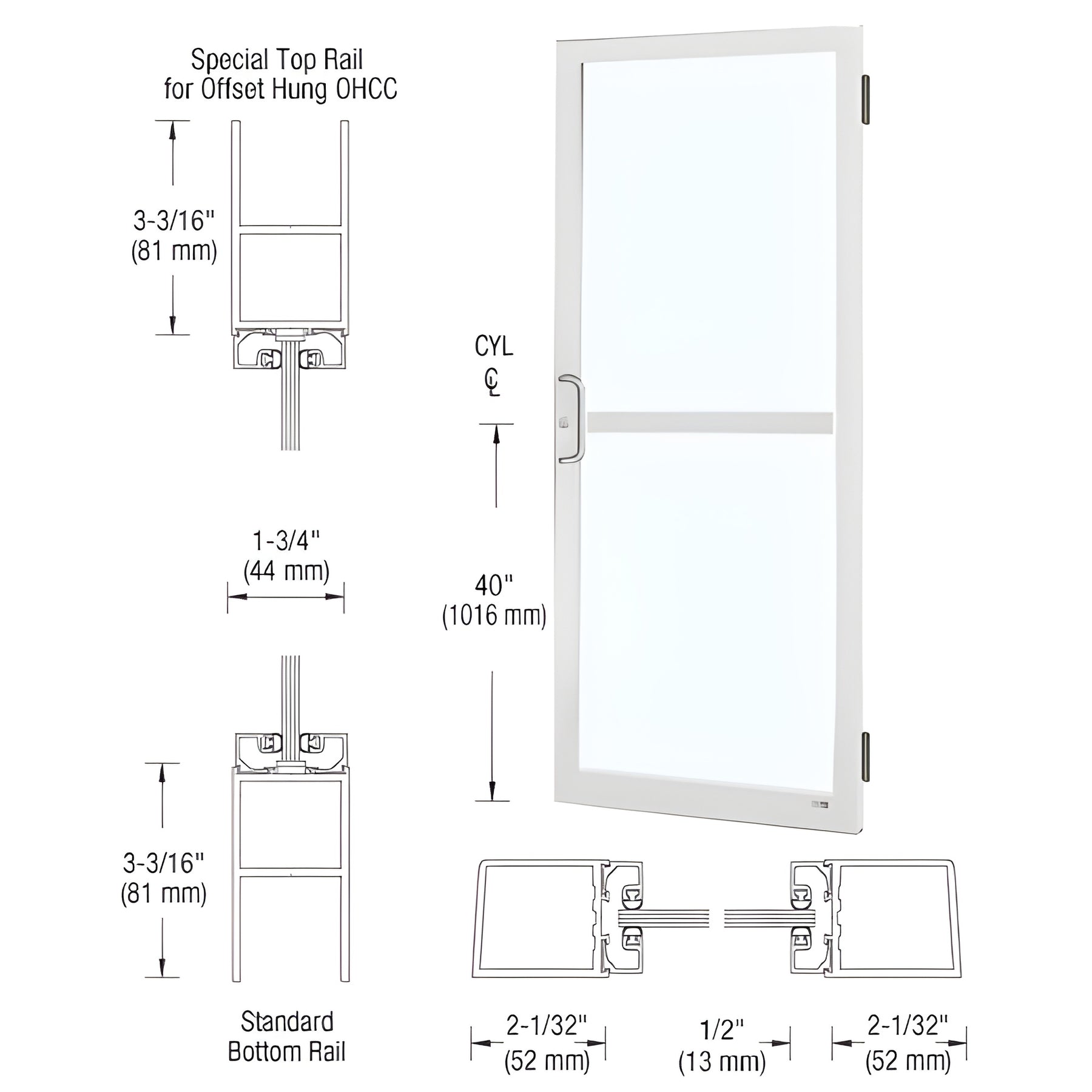 CRL-U.S. Aluminum White KYNAR® Paint Custom Single 36" x 84" Series 250 Narrow Stile Butt Hinge Entrance Door For Panic and OHCC