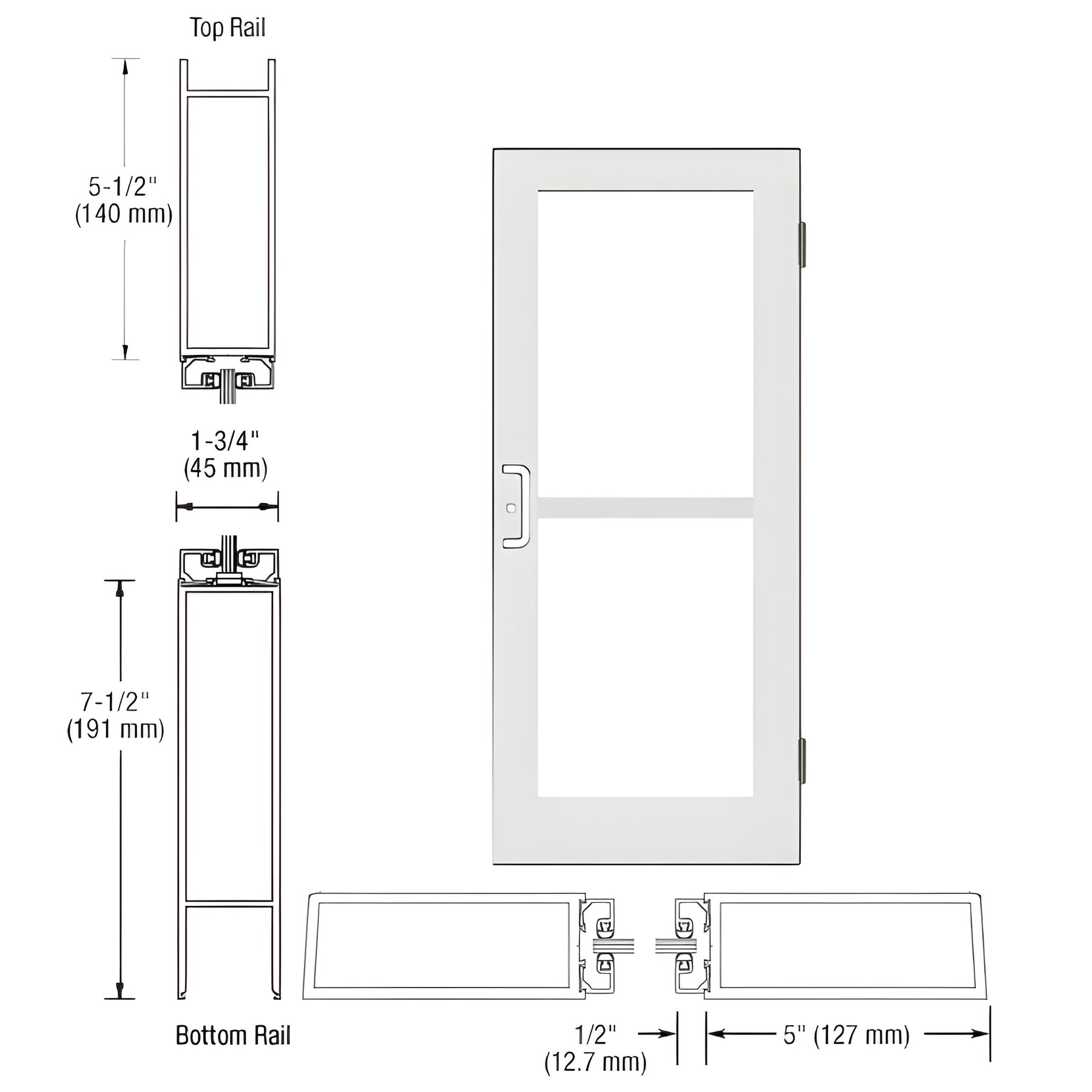 CRL-U.S. Aluminum White KYNAR® Paint Custom Single 36" x 84" Series 550 Wide Stile Butt Hinge Entrance Door