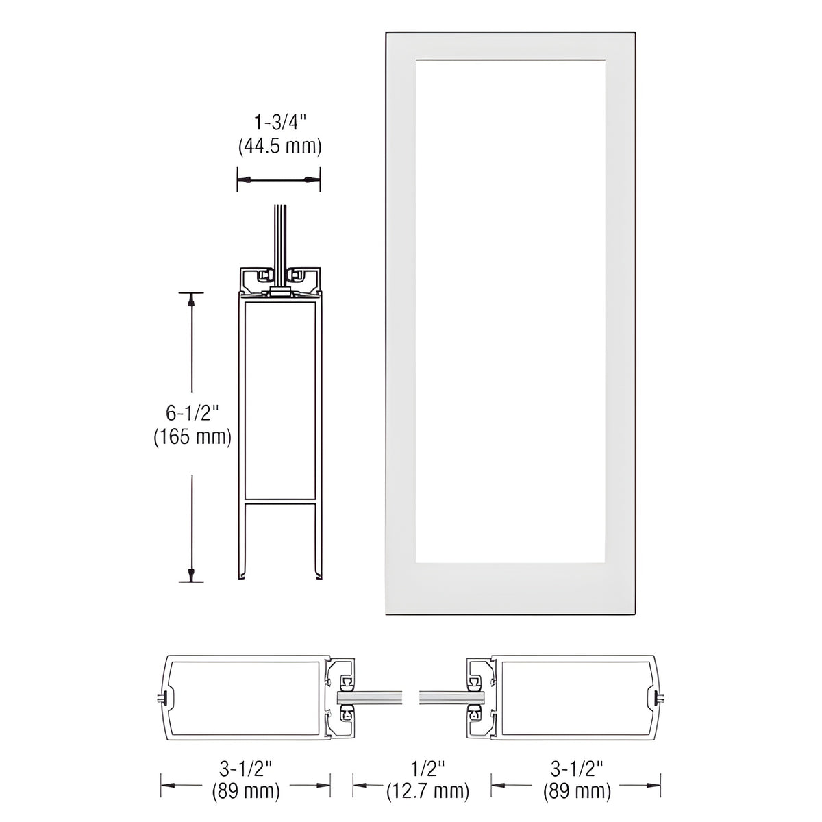 CRL-U.S. Aluminum White KYNAR® Paint Custom Single Blank 400 Medium Stile Center Hung Entrance Door - No Prep