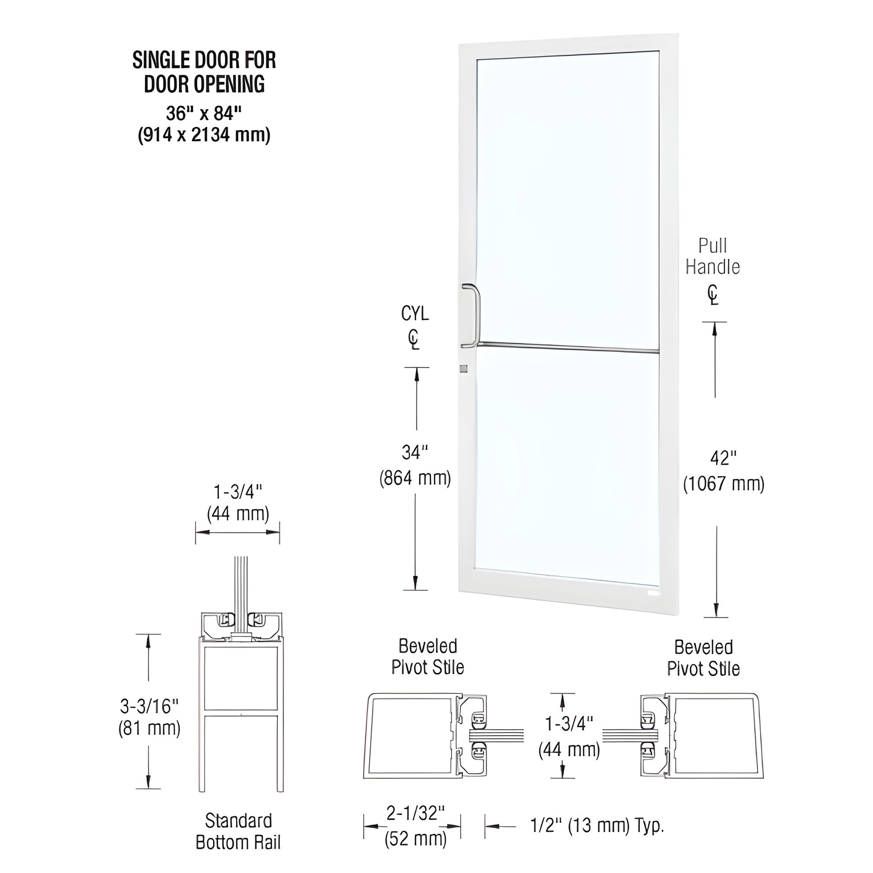 CRL-U.S. Aluminum White KYNAR® Paint Custom Single Series 250 Narrow Stile Geared Hinge Entrance Door for Surface Mount Door Closer