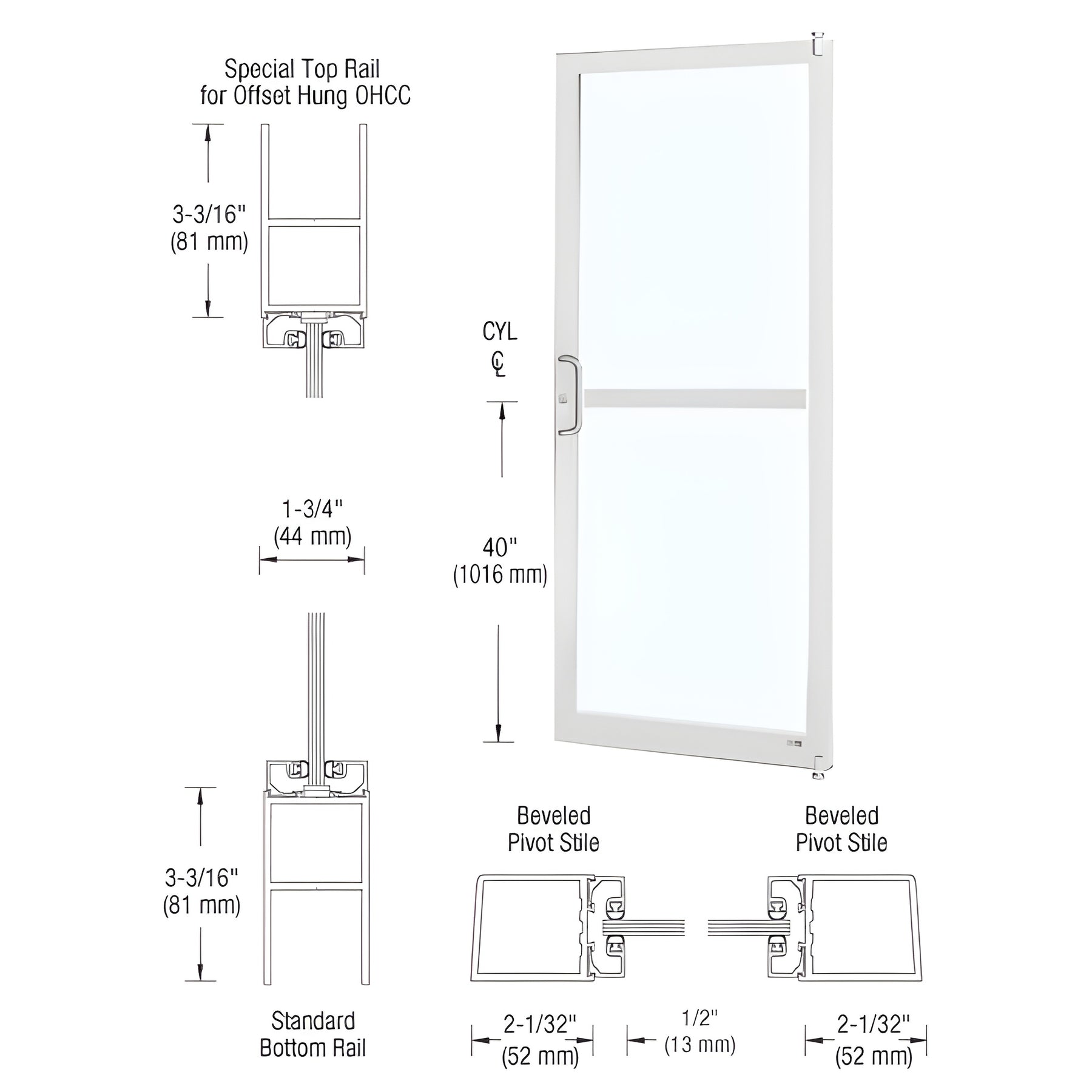 CRL-U.S. Aluminum White KYNAR® Paint Custom Single Series 250 Narrow Stile Offset Pivot Entrance Door for Panic and Overhead Concealed Door Closer