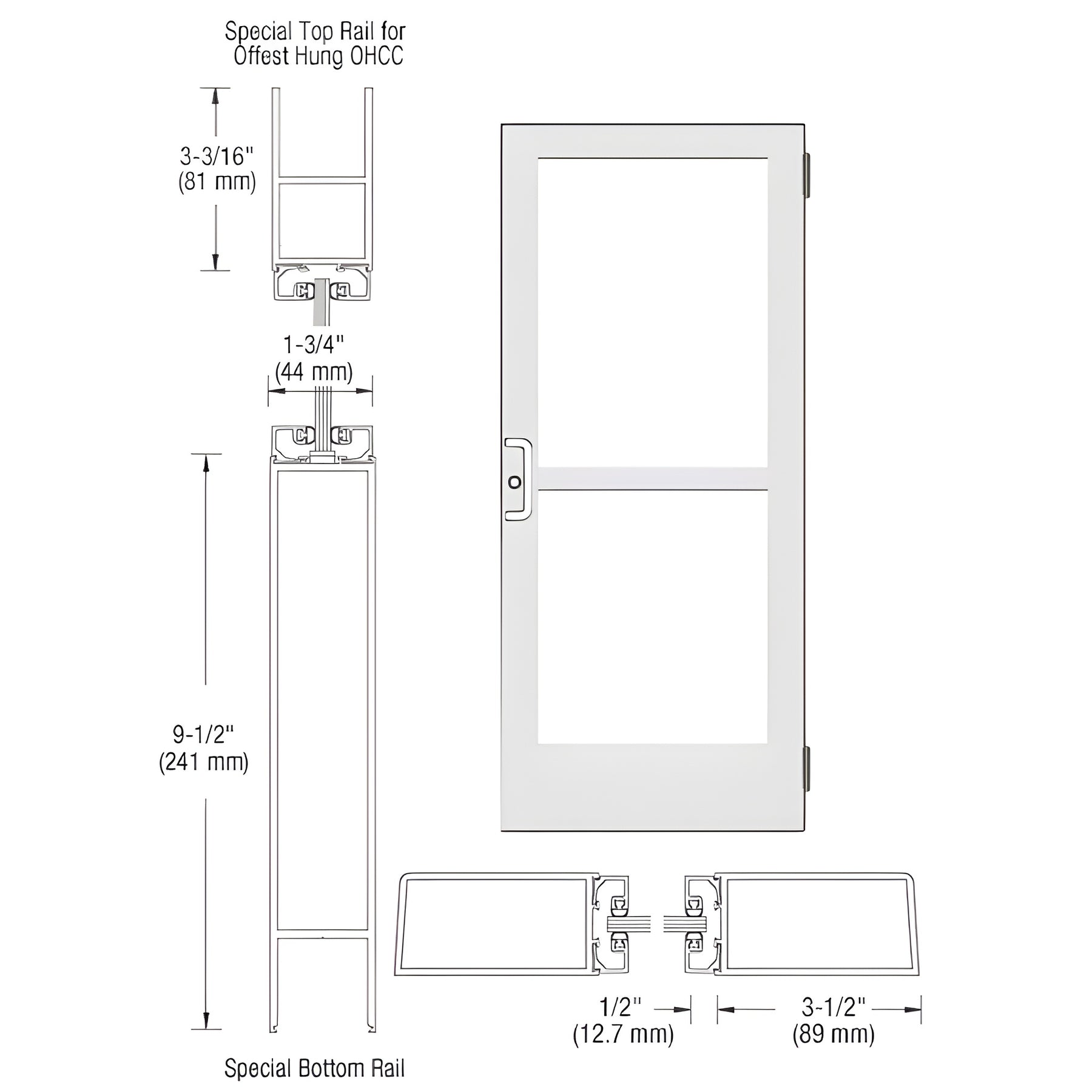 CRL-U.S. Aluminum White KYNAR® Paint Custom Single Series 400 Medium Stile Butt Hinged Entrance Door With Panic for Overhead Concealed Door Closer