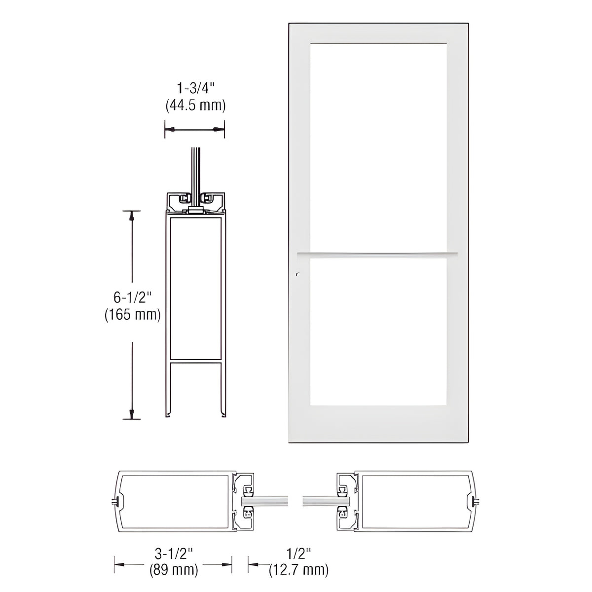 CRL-U.S. Aluminum White KYNAR® Paint Custom Single Series 400 Medium Stile Center Pivot Entrance Door for Overhead Concealed Door Closer