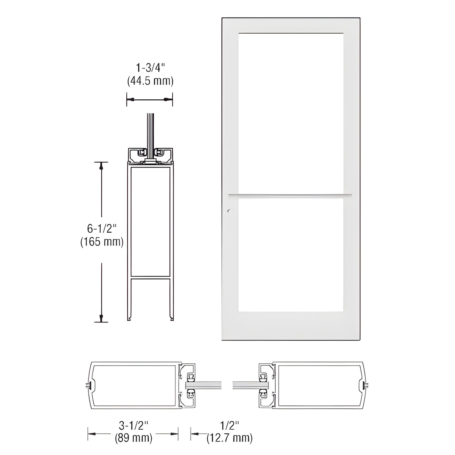 CRL-U.S. Aluminum White KYNAR® Paint Custom Single Series 400 Medium Stile Center Pivot Entrance Door for Overhead Concealed Door Closer