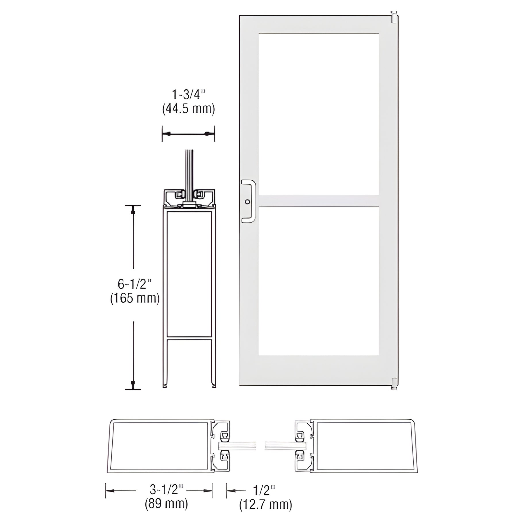 CRL-U.S. Aluminum White KYNAR® Paint Custom Single Series 400 Medium Stile Offset Pivot Entrance Door For Panic and Surface Mount Door Closer