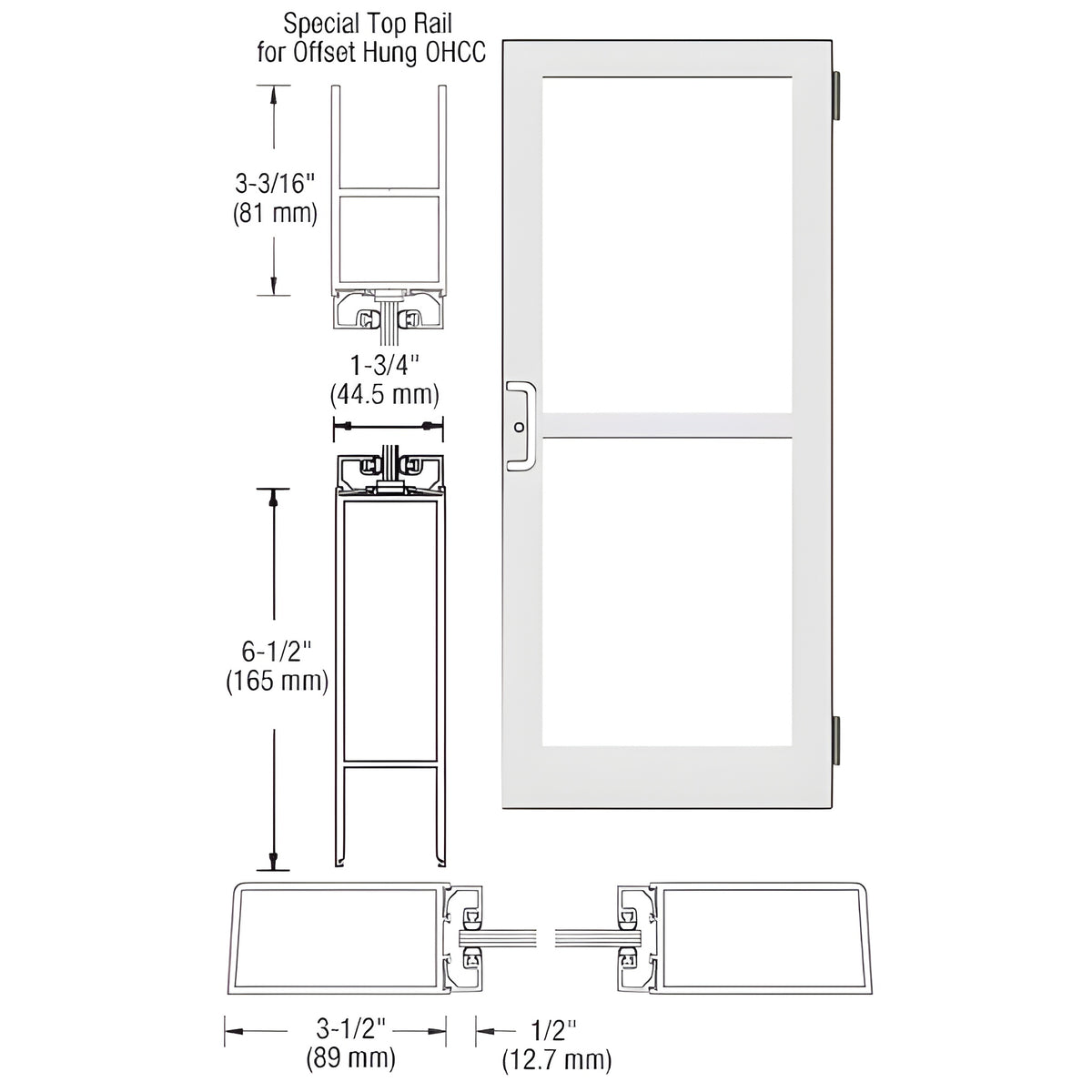 CRL-U.S. Aluminum White KYNAR® Paint Custom Single Series 400 Medium Stile Butt Hinged Entrance Door for Panic and Overhead Concealed Door Closer