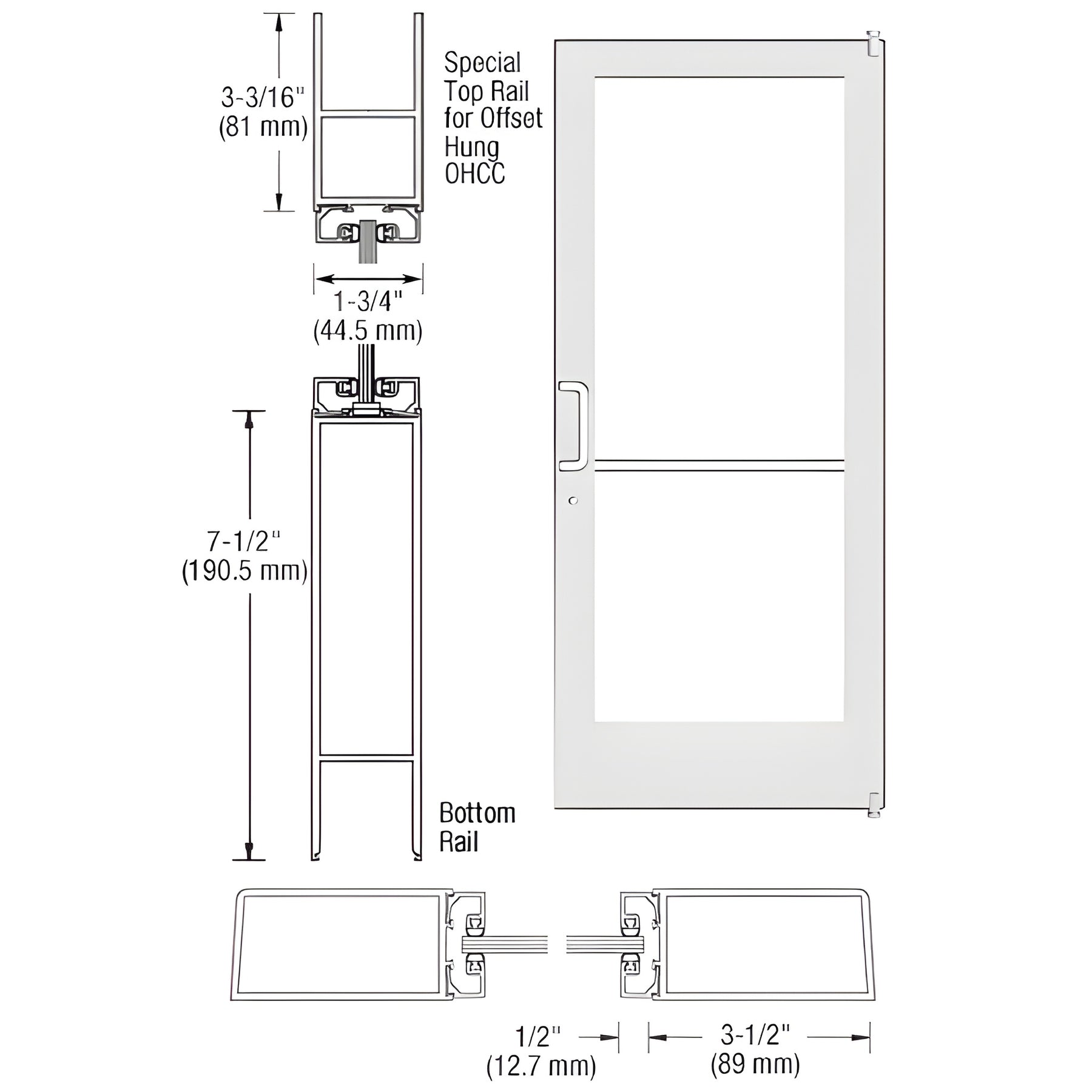 CRL-U.S. Aluminum White KYNAR® Paint Custom Single Series 400 Medium Stile Offset Pivot Entrance Door for Overhead Concealed Door Closer