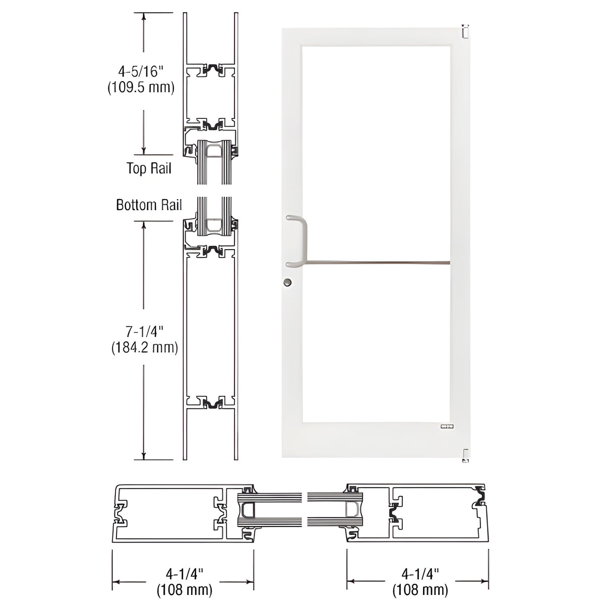 CRL-U.S. Aluminum White KYNAR® Paint Custom Single Series 400T Thermal Medium Stile Offset Pivot Entrance Door for Surface Mount Door Closer
