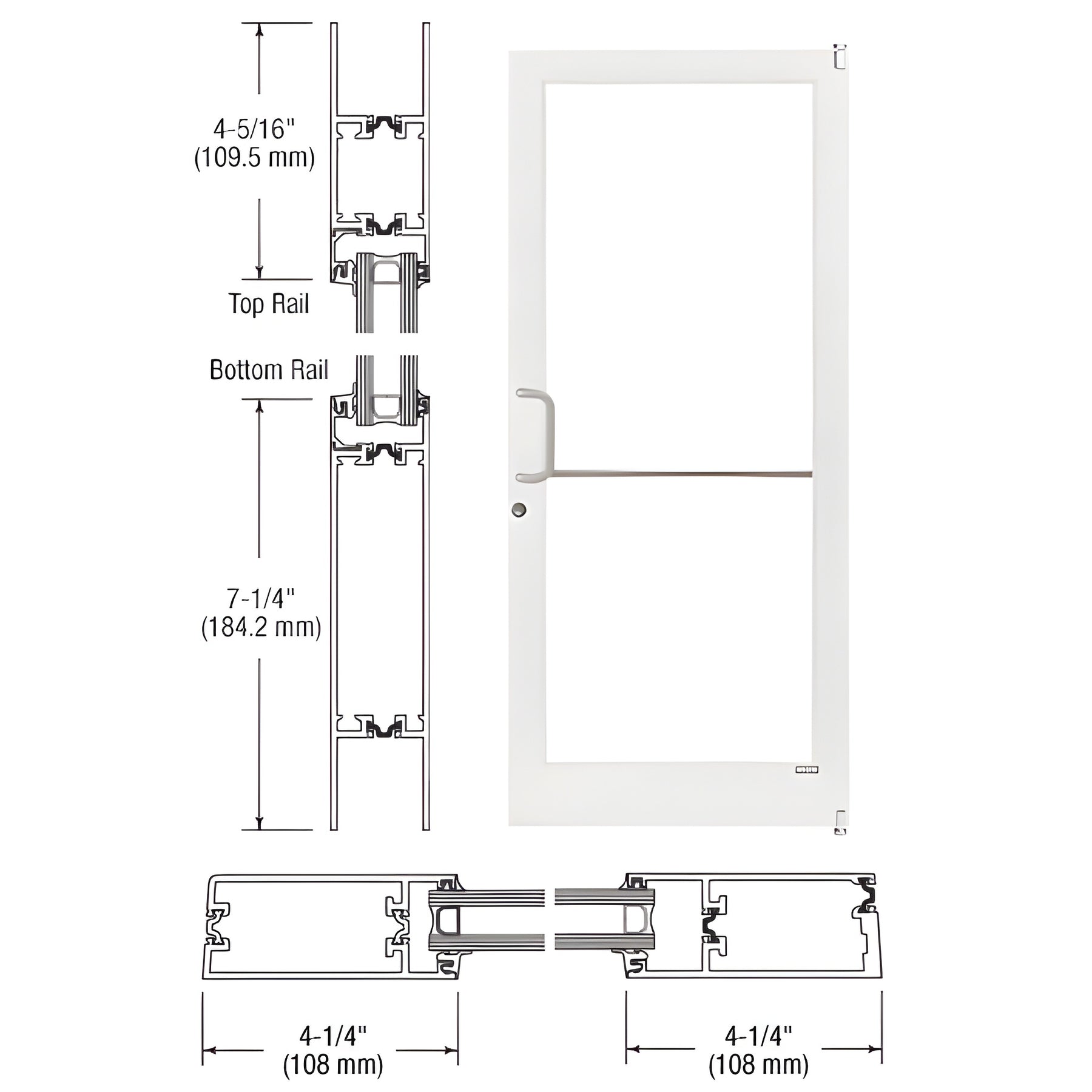 CRL-U.S. Aluminum White KYNAR® Paint Custom Single Series 400T Thermal Medium Stile Offset Pivot Entrance Door for Surface Mount Door Closer