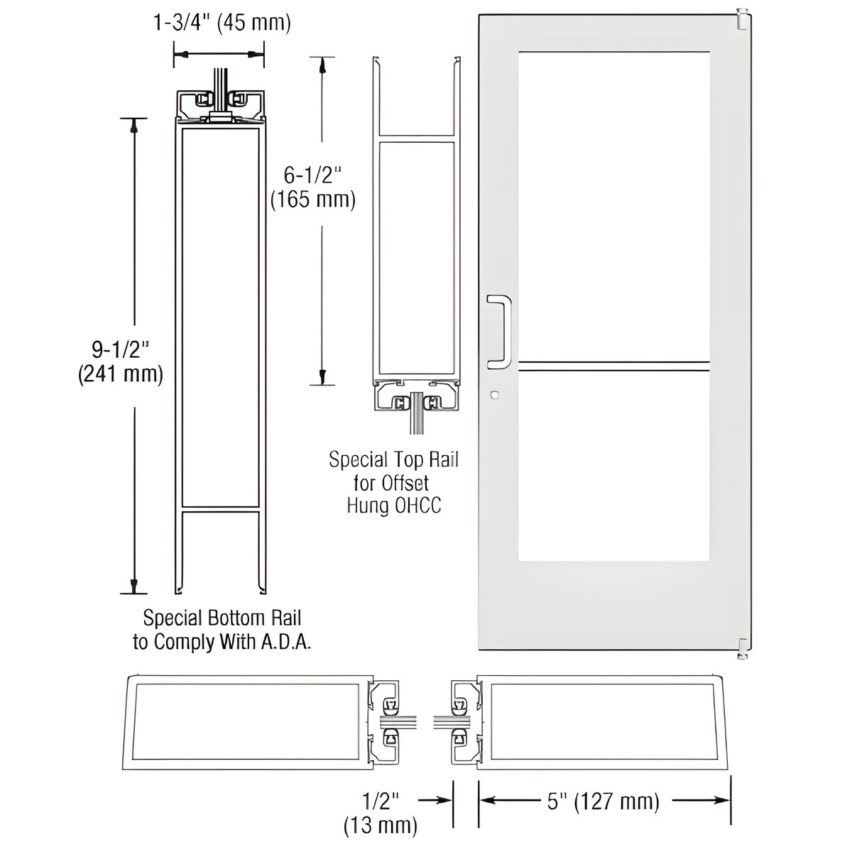 CRL-U.S. Aluminum White KYNAR® Paint Custom Single Series 550 Wide Stile Offset Pivot Entrance Door for Overhead Concealed Door Closer