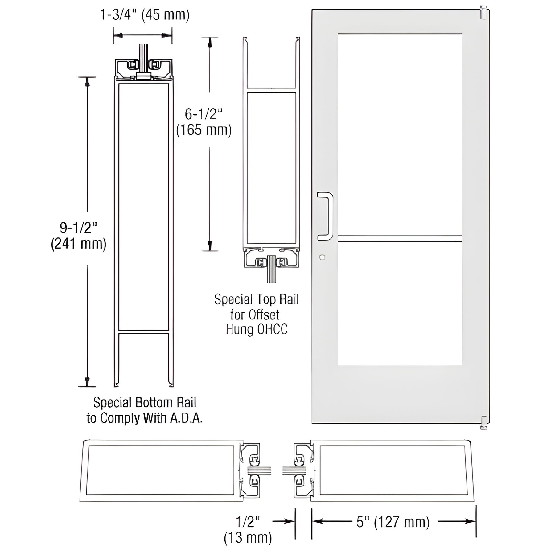 CRL-U.S. Aluminum White KYNAR® Paint Custom Single Series 550 Wide Stile Offset Pivot Entrance Door for Overhead Concealed Door Closer