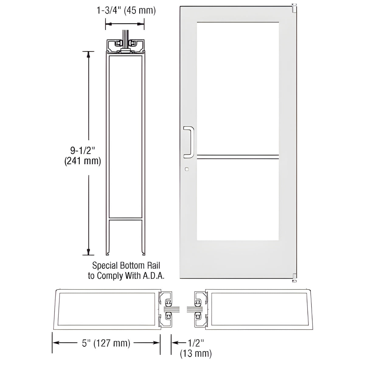 CRL-U.S. Aluminum White KYNAR® Paint Custom Single Series 550 Wide Stile Offset Pivot Entrance Door for Surface Mount Door Closer