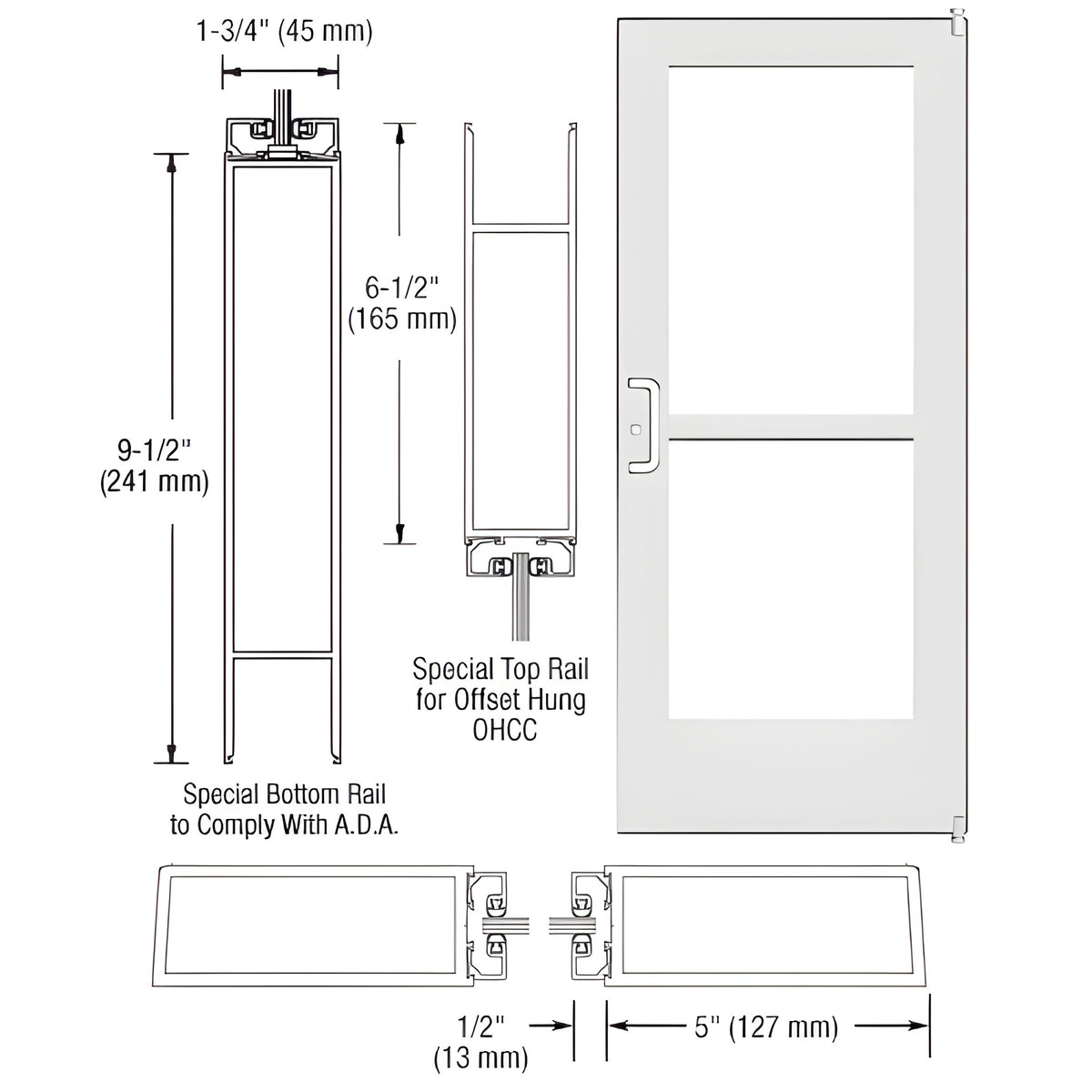CRL-U.S. Aluminum White KYNAR® Paint Custom Single Series 550 Wide Stile Offset Pivot Entrance Door With Panic for Overhead Concealed Door Closer