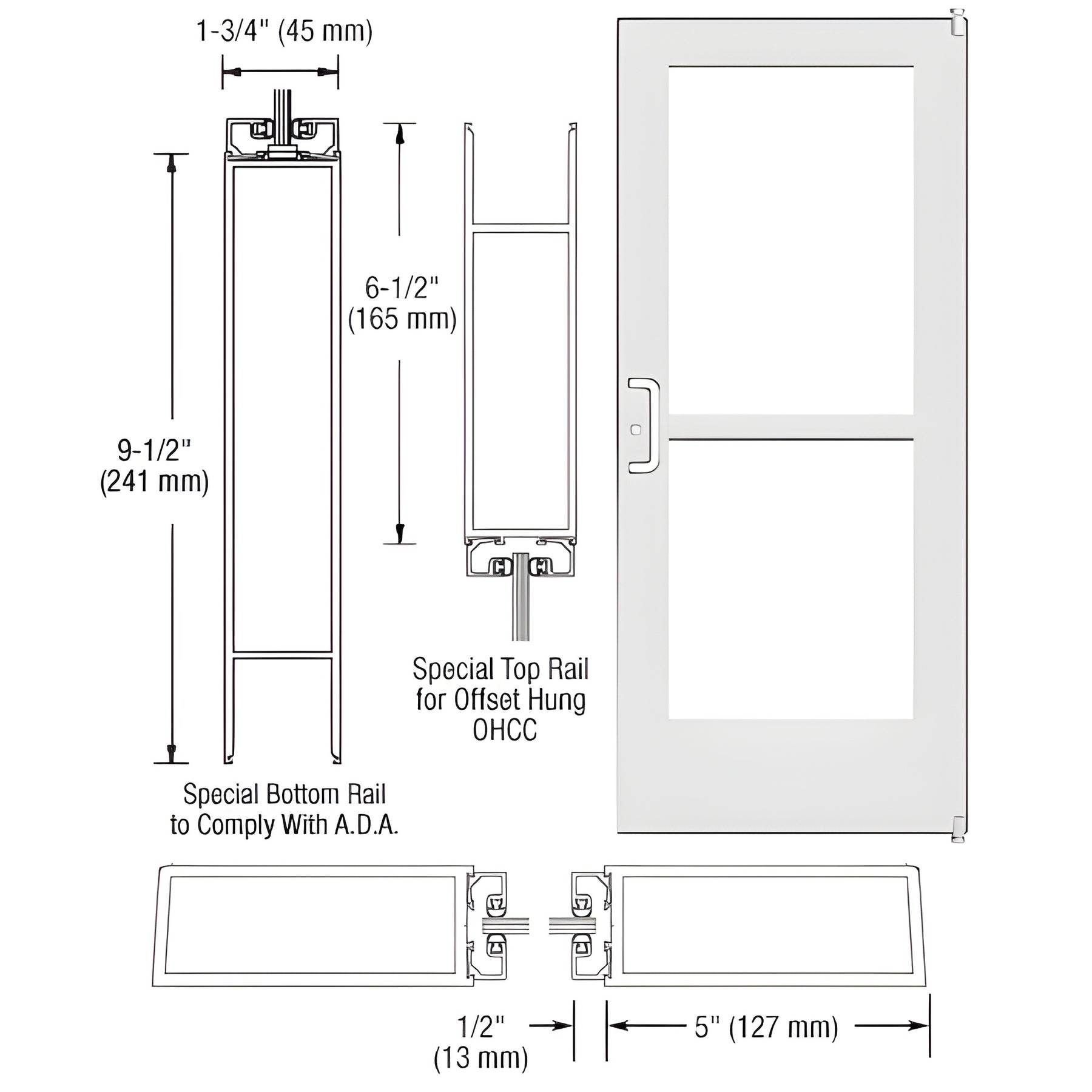 CRL-U.S. Aluminum White KYNAR® Paint Custom Single Series 550 Wide Stile Offset Pivot Entrance Door With Panic for Overhead Concealed Door Closer
