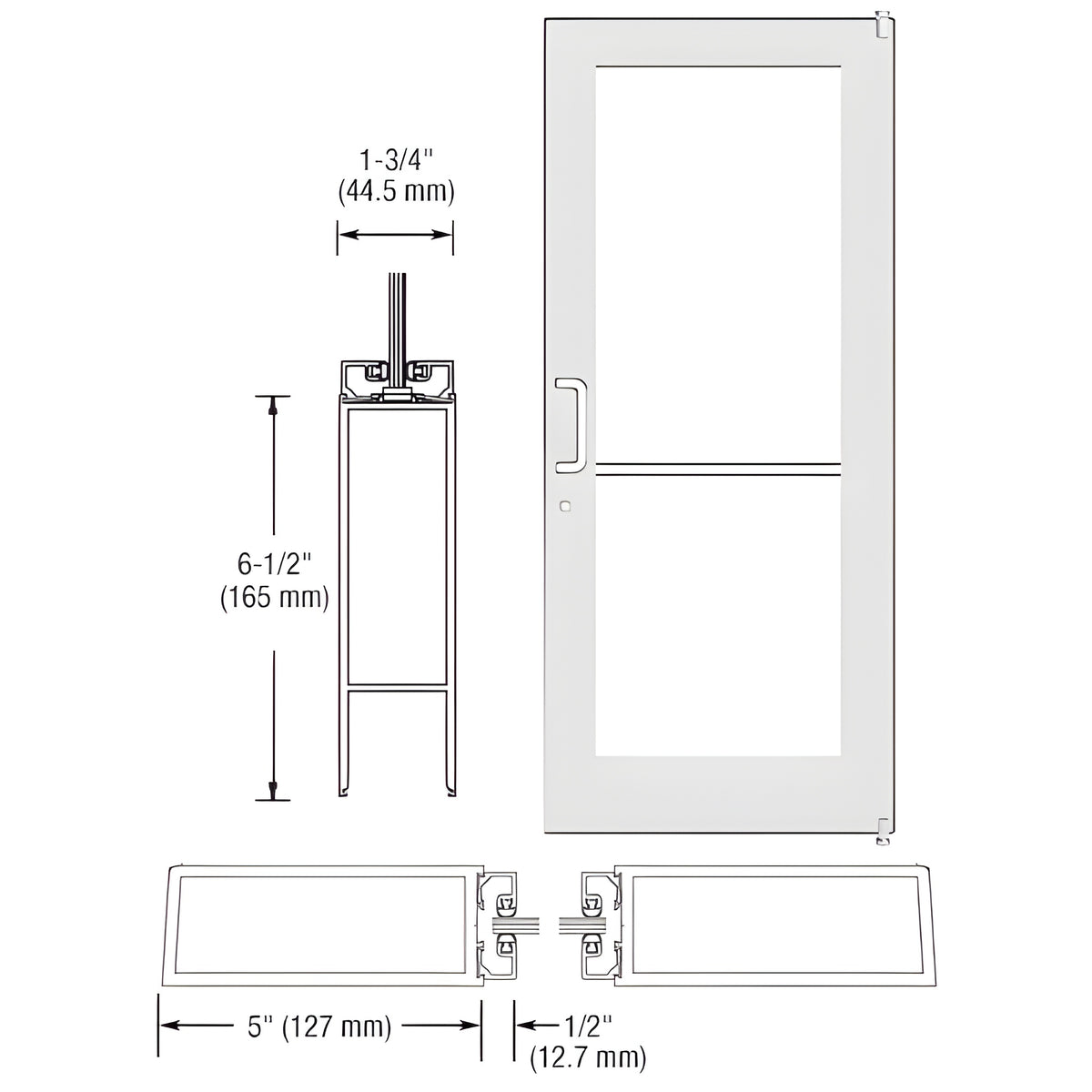 CRL-U.S. Aluminum White KYNAR® Paint Custom Single Series 550 Wide Stile Offset Pivot Entrance Door for Surface Mount Door Closer