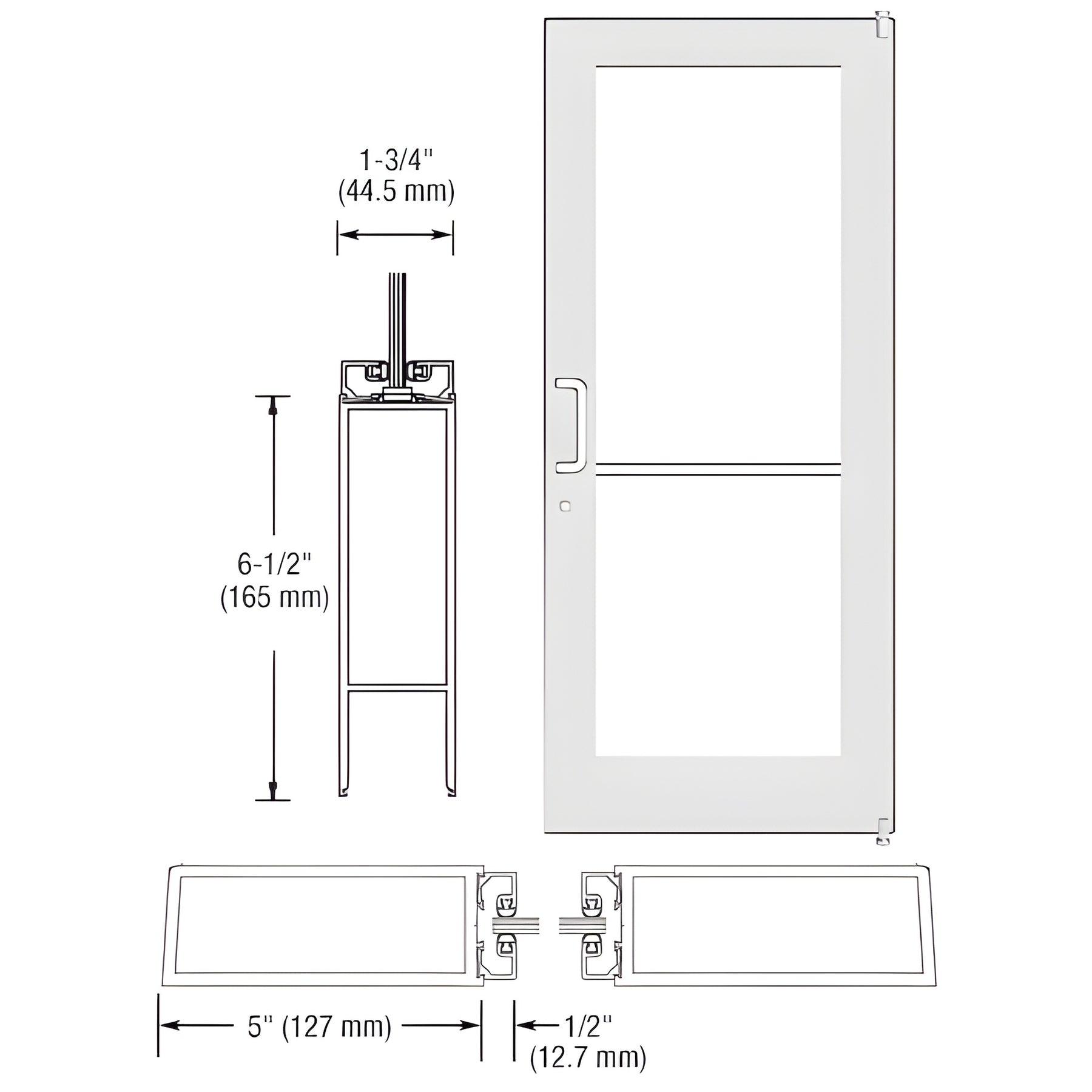 CRL-U.S. Aluminum White KYNAR® Paint Custom Single Series 550 Wide Stile Offset Pivot Entrance Door for Surface Mount Door Closer