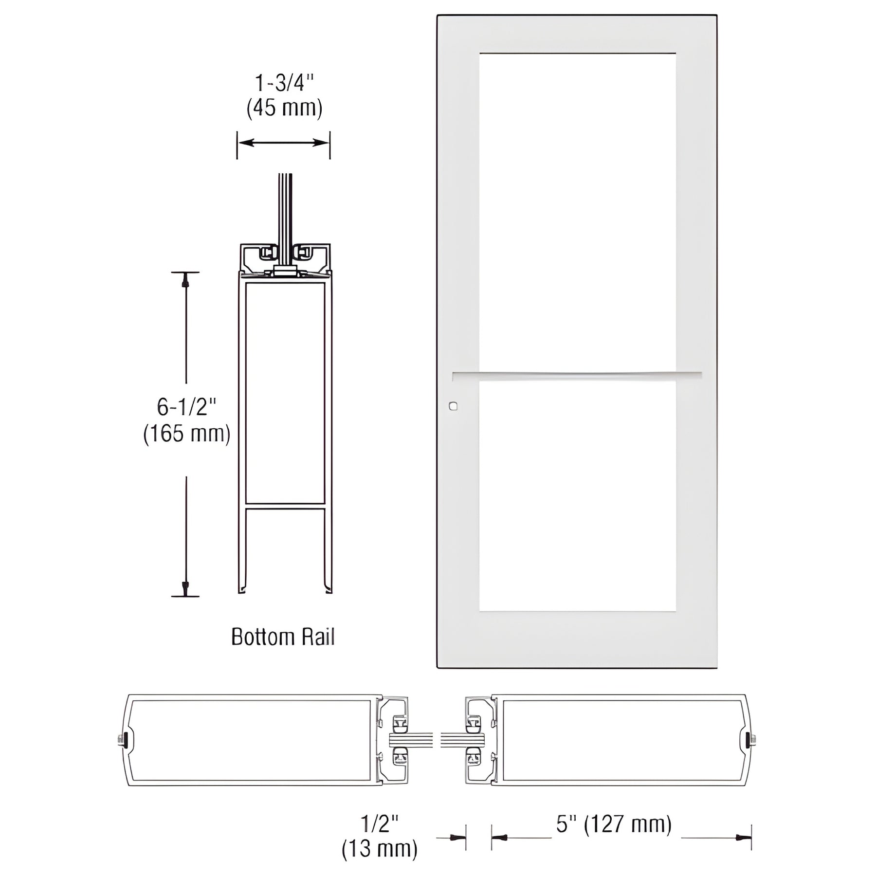 CRL-U.S. Aluminum White KYNAR® Paint Custom Single Series 550 Wide Stile Center Pivot Entrance Door for Overhead Concealed Door Closer