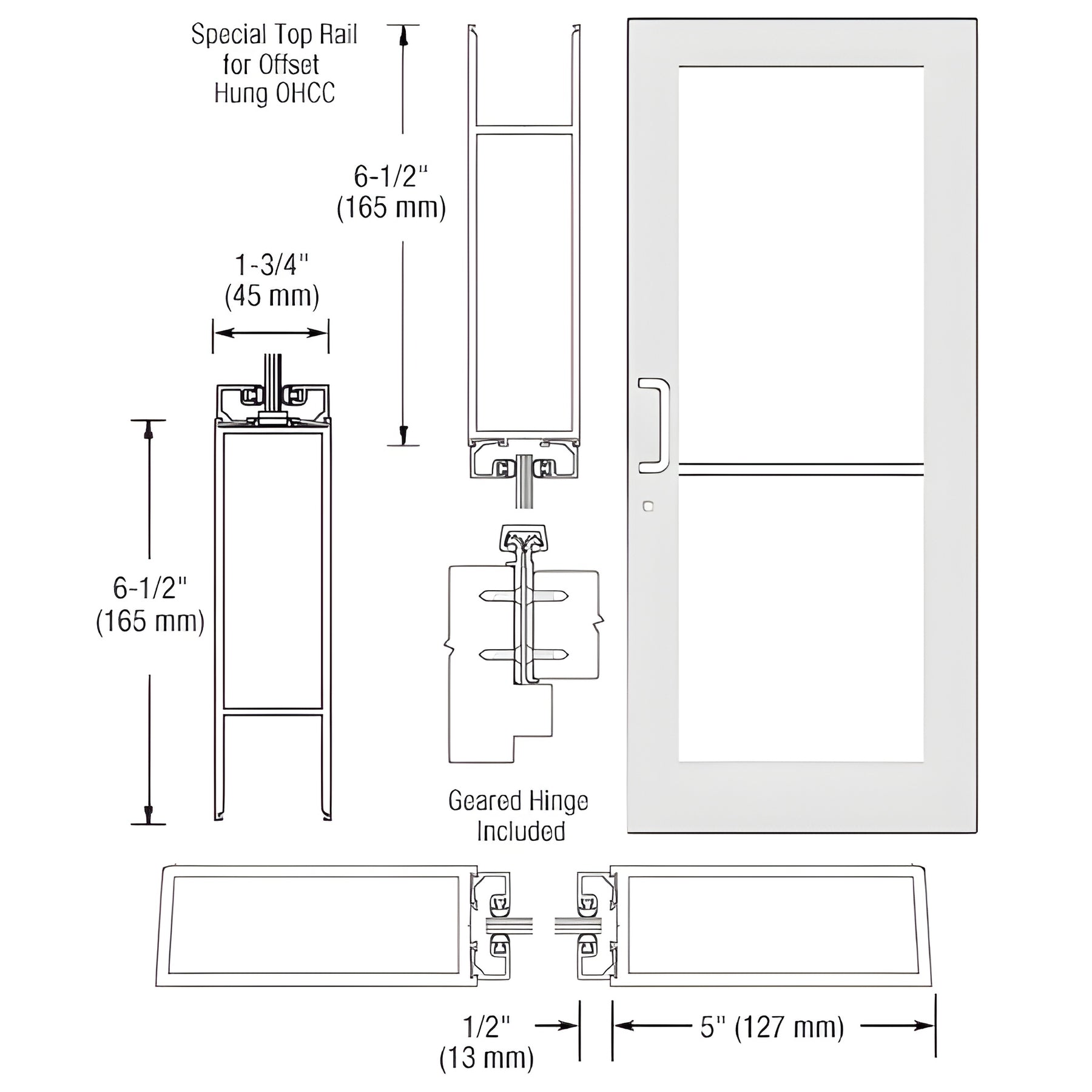 CRL-U.S. Aluminum White KYNAR® Paint Custom Single Series 550 Wide Stile Geared Hinge Entrance Door for Overhead Concealed Door Closer