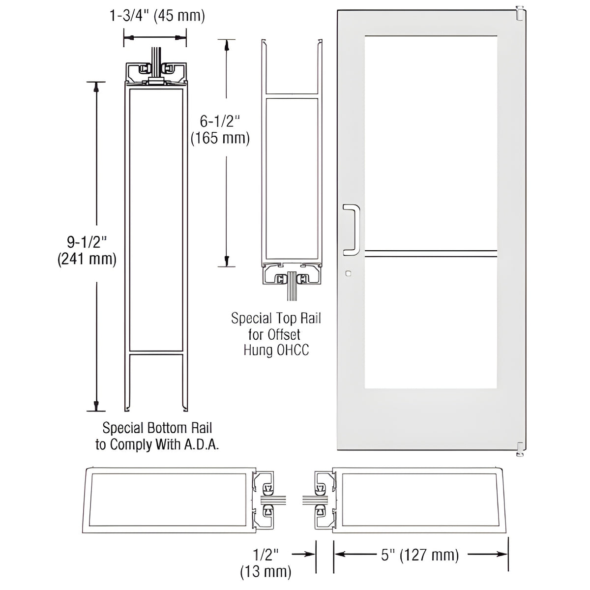 CRL-U.S. Aluminum White KYNAR® Paint Custom Single Series 550 Wide Stile Offset Pivot Entrance Door for Overhead Concealed Door Closer
