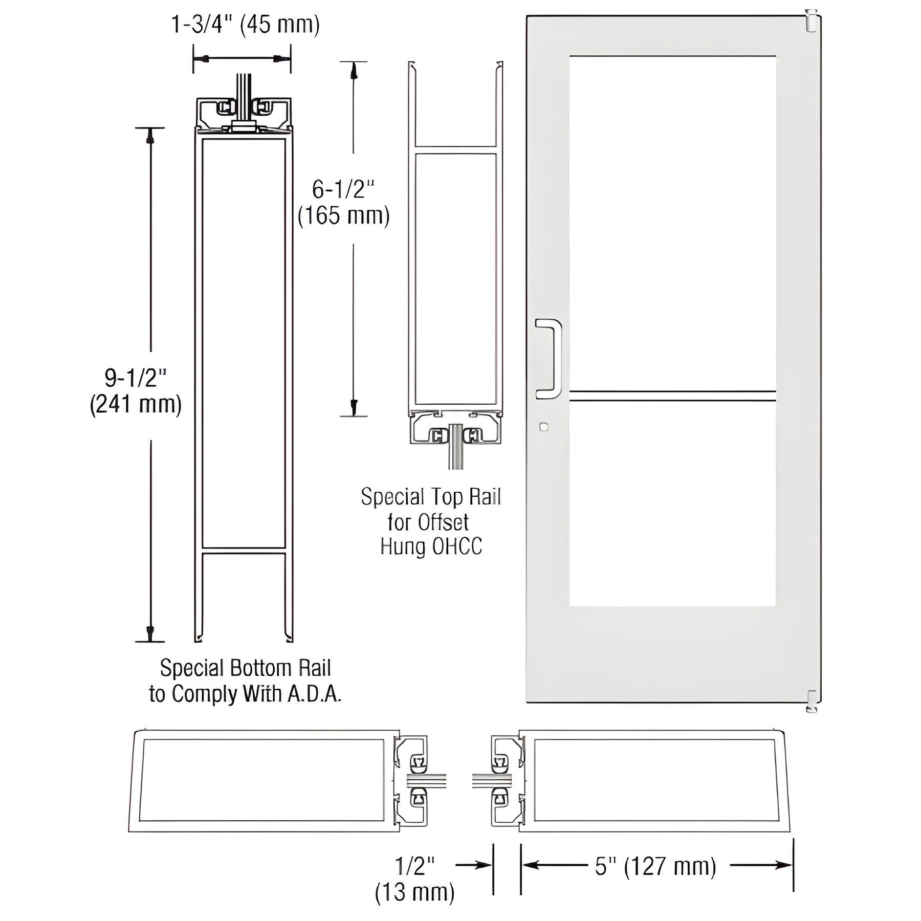 CRL-U.S. Aluminum White KYNAR® Paint Custom Single Series 550 Wide Stile Offset Pivot Entrance Door for Overhead Concealed Door Closer