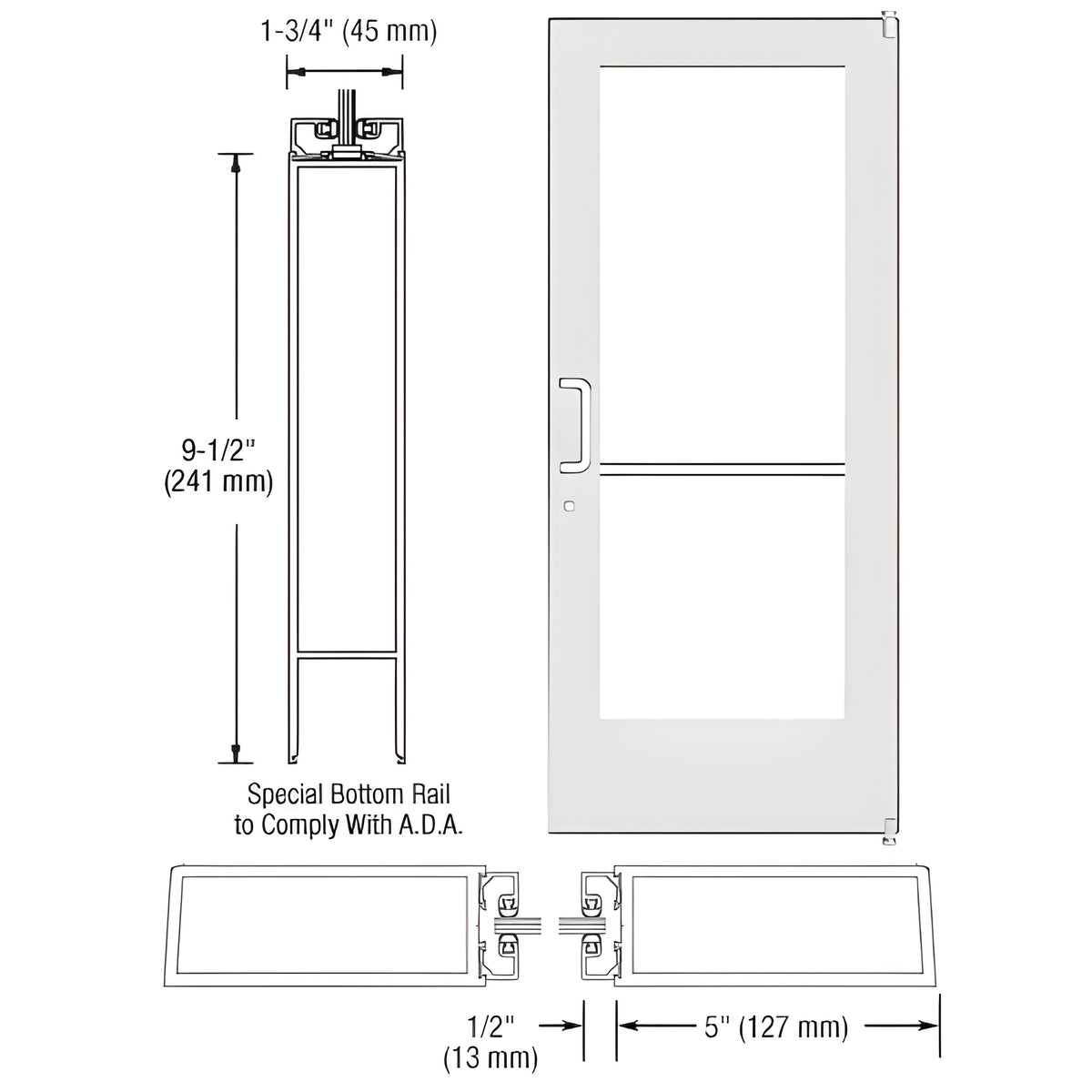 CRL-U.S. Aluminum White KYNAR® Paint Custom Single Series 550 Wide Stile Offset Pivot Entrance Door for Surface Mount Door Closer