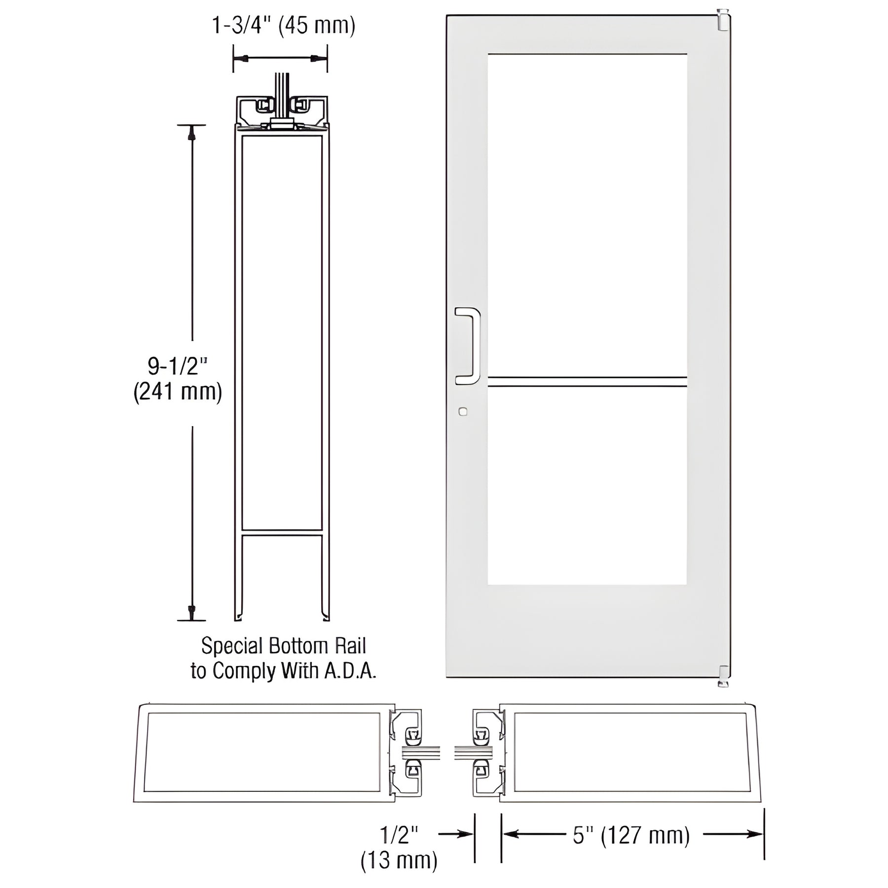 CRL-U.S. Aluminum White KYNAR® Paint Custom Single Series 550 Wide Stile Offset Pivot Entrance Door for Surface Mount Door Closer