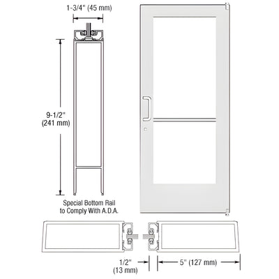 CRL-U.S. Aluminum White KYNAR® Paint Custom Single Series 550 Wide Stile Offset Pivot Entrance Door for Surface Mount Door Closer