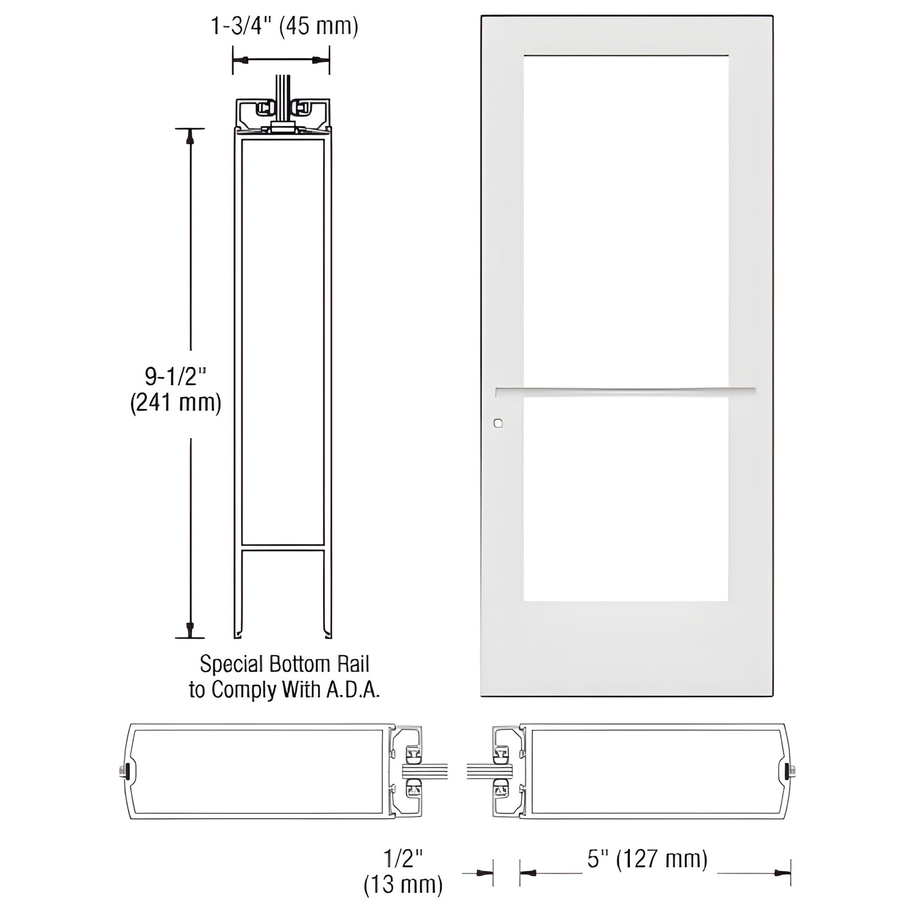 CRL-U.S. Aluminum White KYNAR® Paint Custom Single Series 550 Wide Stile Center Pivot Entrance Door for Overhead Concealed Door Closer