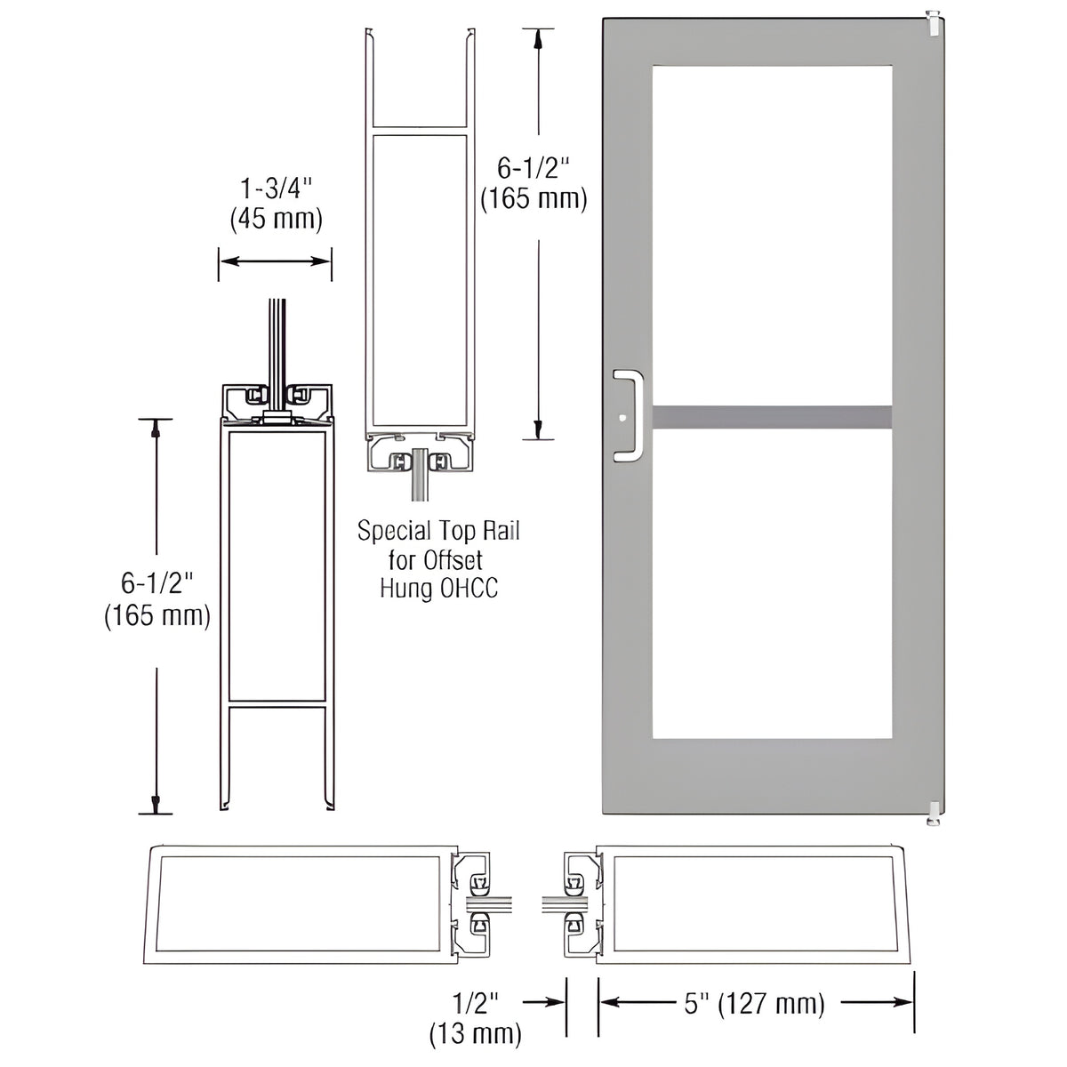 CRL-U.S. Aluminum White KYNAR® Paint Custom Single Series 550 Wide Stile Offset Pivot Entrance Door For Panic and Overhead Concealed Door Closer