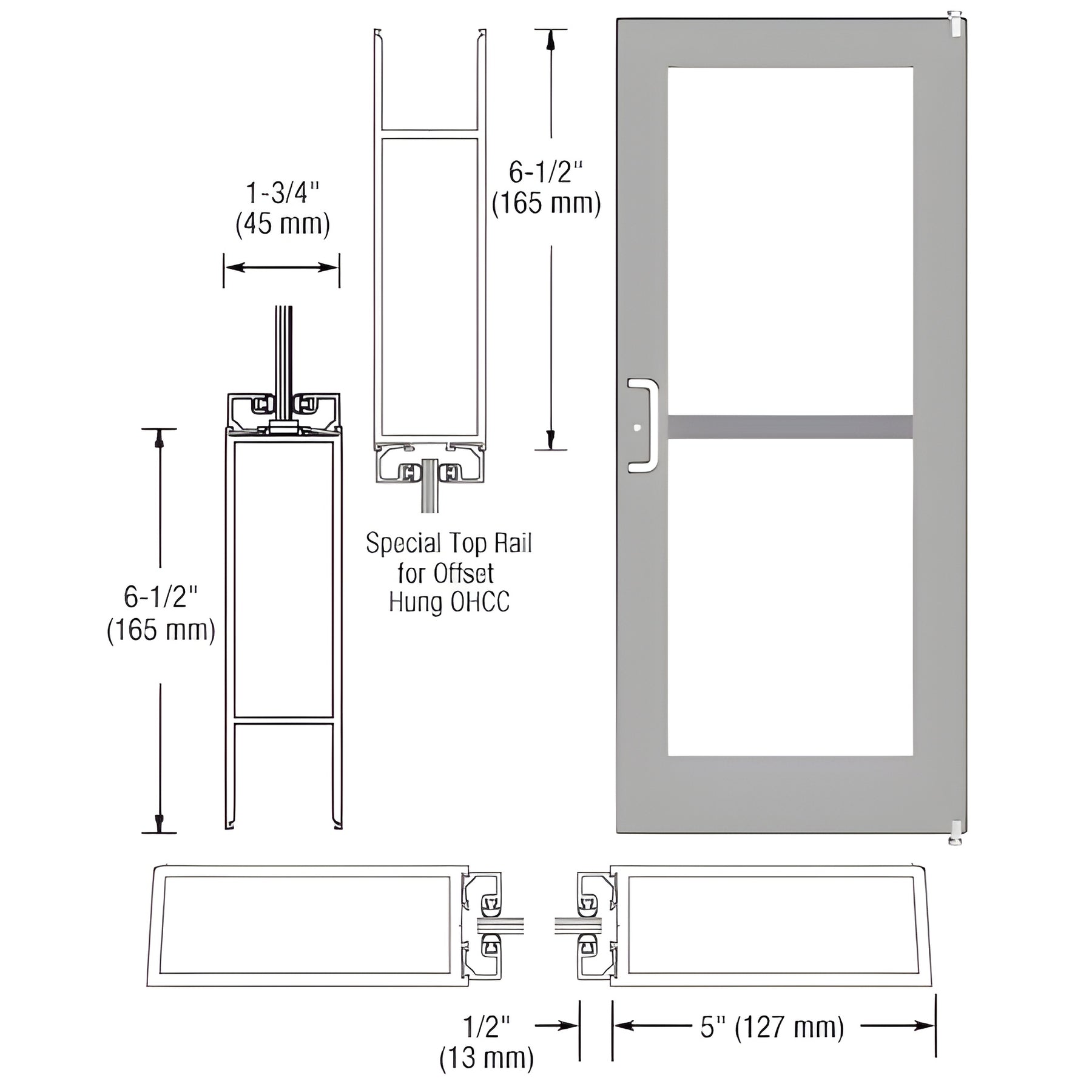 CRL-U.S. Aluminum White KYNAR® Paint Custom Single Series 550 Wide Stile Offset Pivot Entrance Door For Panic and Overhead Concealed Door Closer