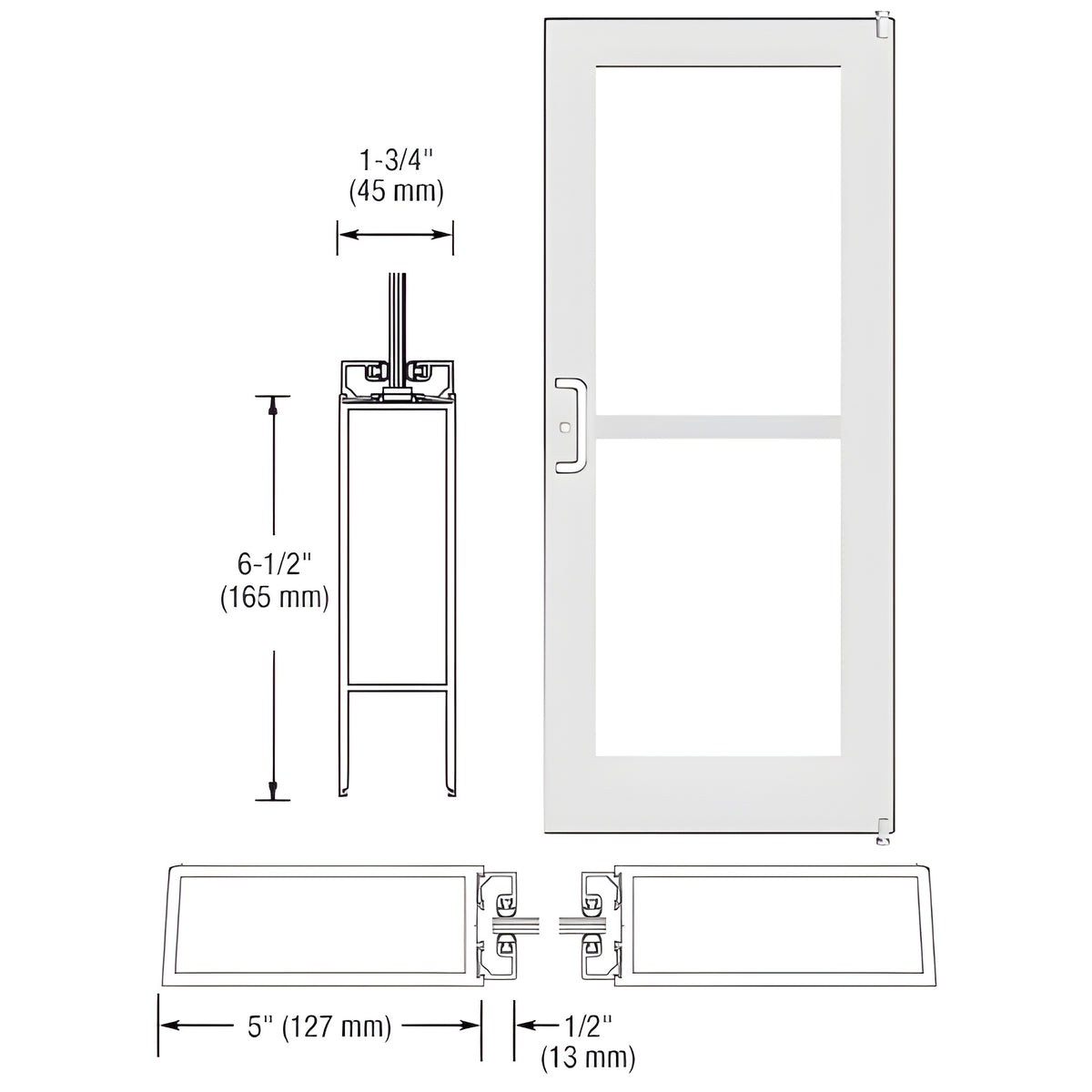 CRL-U.S. Aluminum White KYNAR® Paint Custom Single Series 550 Wide Stile Offset Pivot Entrance Door for Panic and Surface Mount Door Closer