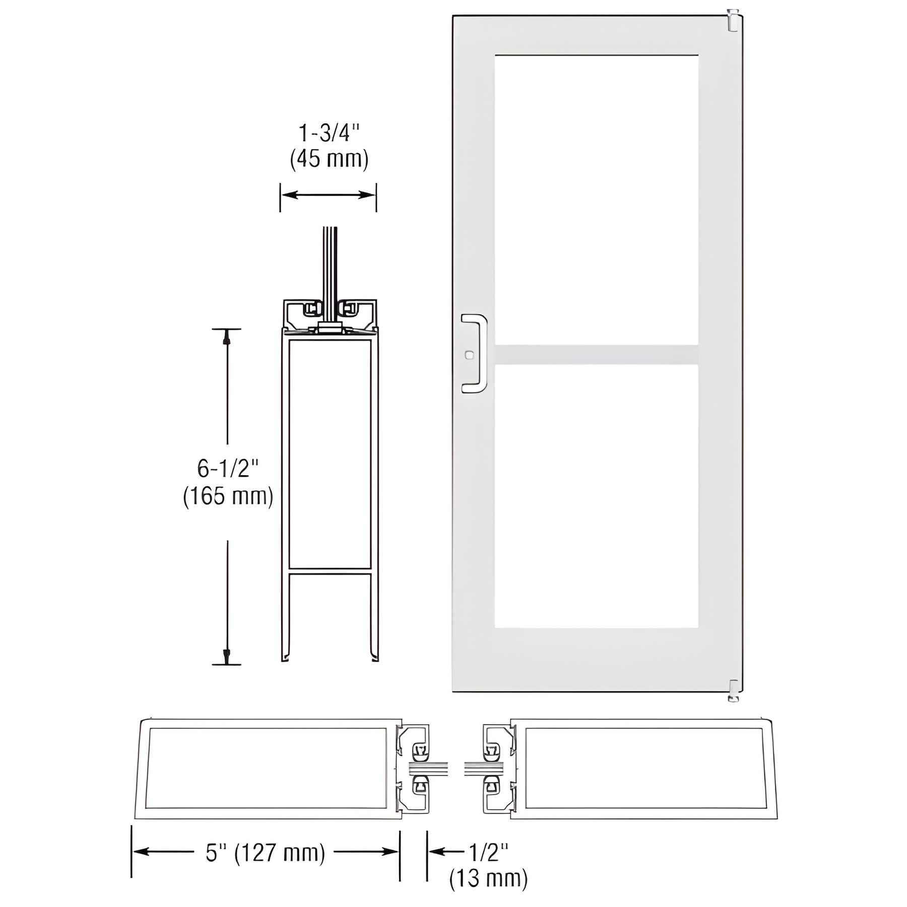 CRL-U.S. Aluminum White KYNAR® Paint Custom Single Series 550 Wide Stile Offset Pivot Entrance Door for Panic and Surface Mount Door Closer