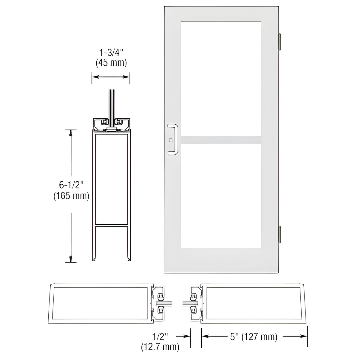 CRL-U.S. Aluminum White KYNAR® Paint Custom Single Series 550 Wide Stile Butt Hinged Entrance Door For Panics and Surface Mount Door Closers