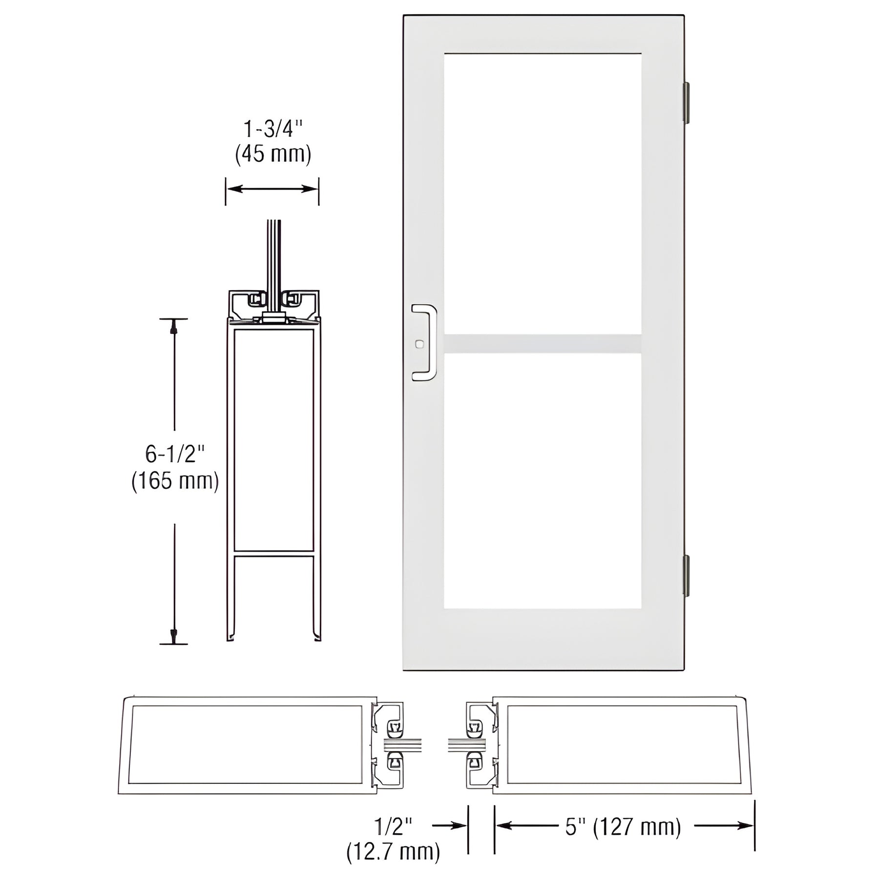 CRL-U.S. Aluminum White KYNAR® Paint Custom Single Series 550 Wide Stile Butt Hinged Entrance Door For Panics and Surface Mount Door Closers