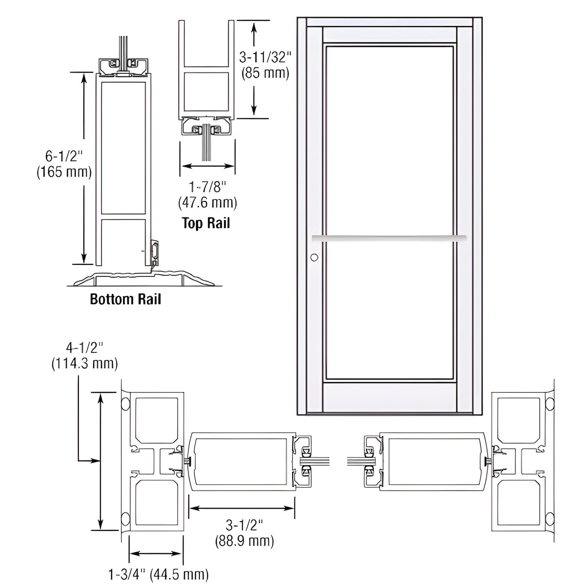 CRL-U.S. Aluminum White KYNAR® Paint Custom Single Series 800 Durafront Medium Stile Center Pivot Entrance Door for Overhead Concealed Door Closer