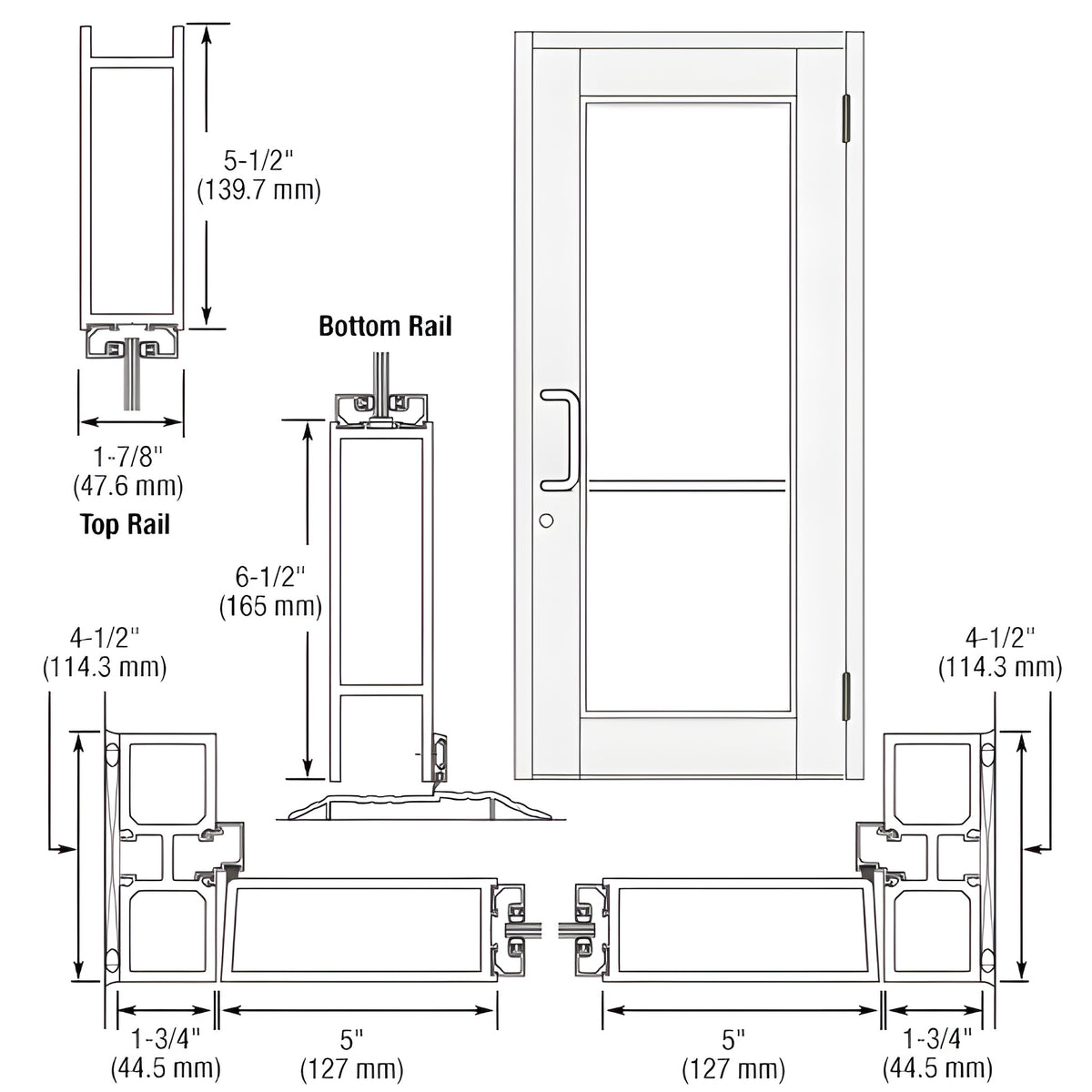 CRL-U.S. Aluminum White KYNAR® Paint Custom Single Series 850 Durafront Wide Stile Butt Hinged Entrance Door for Surface Mount Door Closer