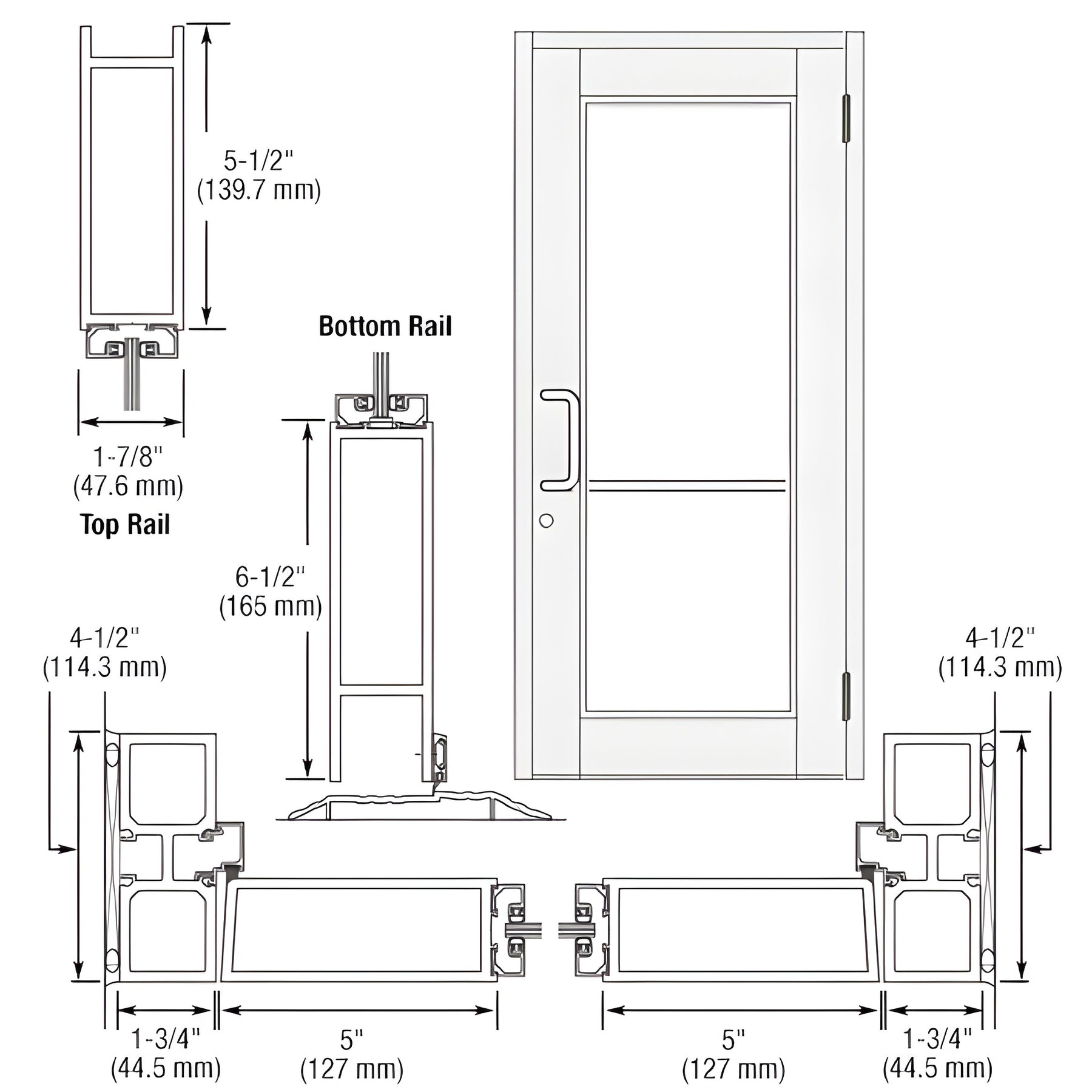 CRL-U.S. Aluminum White KYNAR® Paint Custom Single Series 850 Durafront Wide Stile Butt Hinged Entrance Door for Surface Mount Door Closer