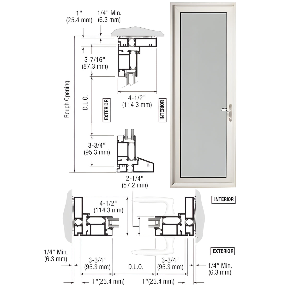 CRL-U.S. Aluminum White KYNAR® Paint Custom Single Series 900 Butt Hinged Terrace Door for Surface Mount Door Closer