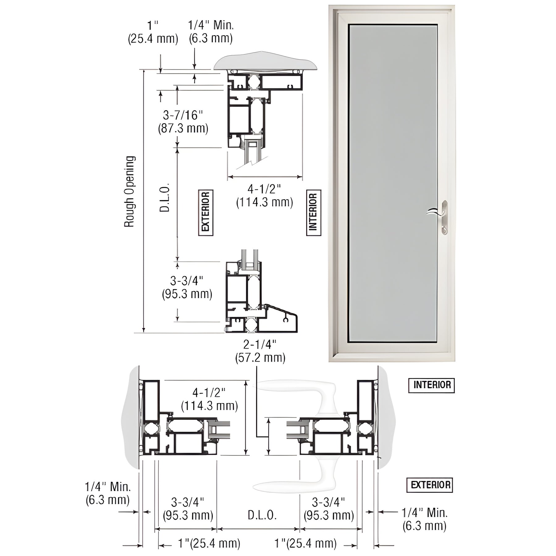 CRL-U.S. Aluminum White KYNAR® Paint Custom Single Series 900 Butt Hinged Terrace Door for Surface Mount Door Closer