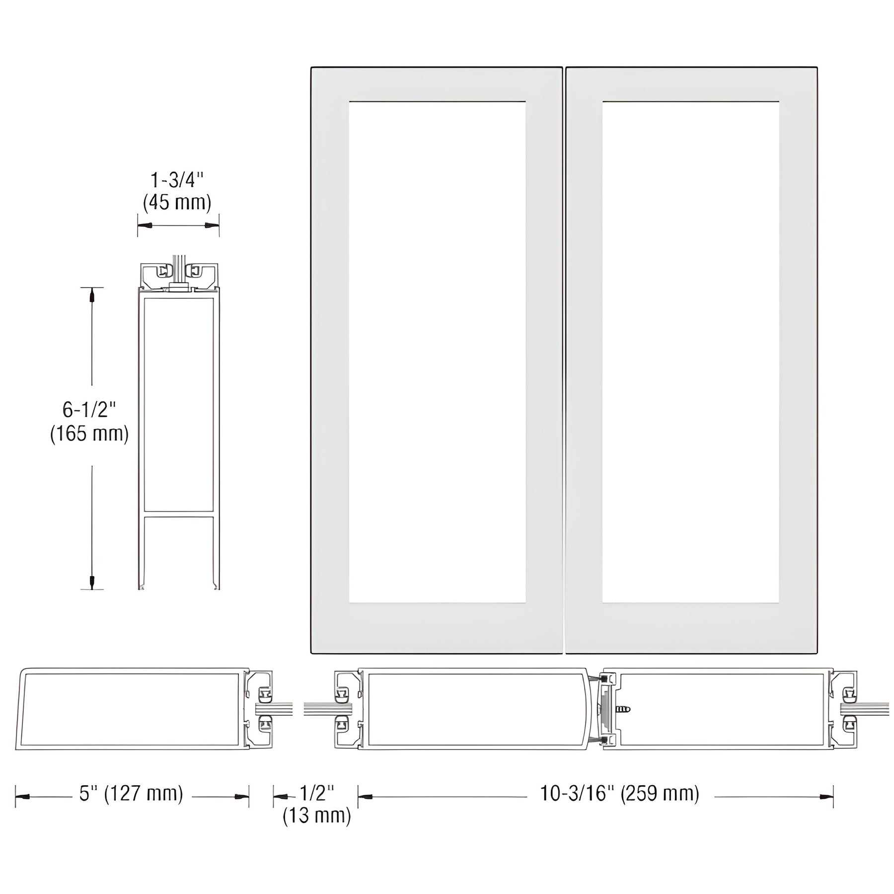CRL-U.S. Aluminum White KYNAR® Paint Custom Size Blank Pair 550 Wide Offset Stile Entrance Doors - No Prep