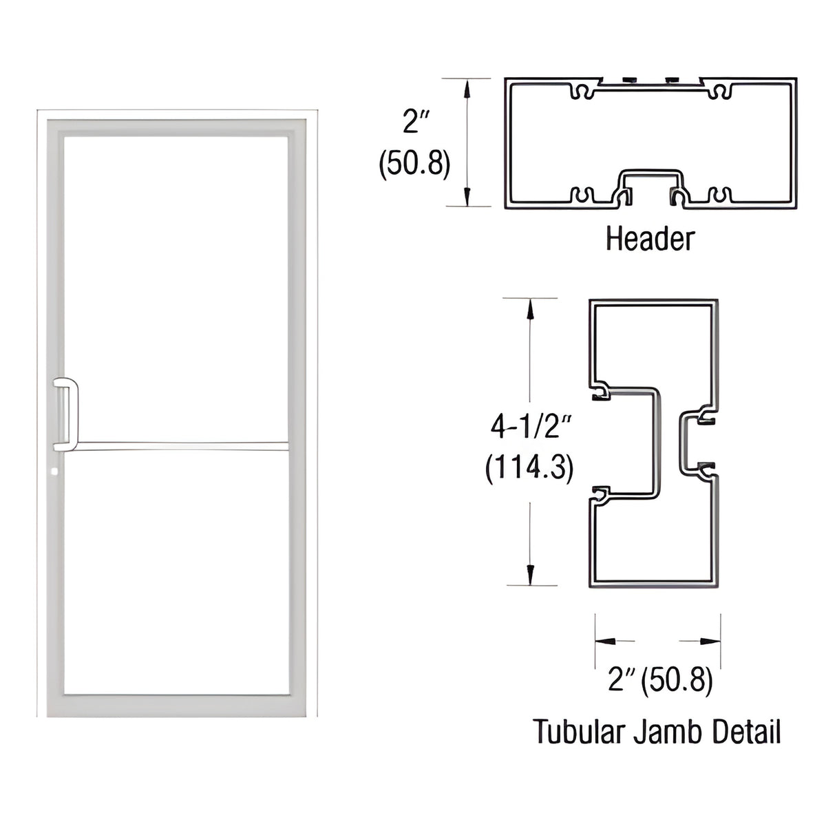 CRL-U.S. Aluminum White KYNAR® Paint Custom Size Series 451 Tubular Butt Hinge Up and Over Frame Complete (1F)