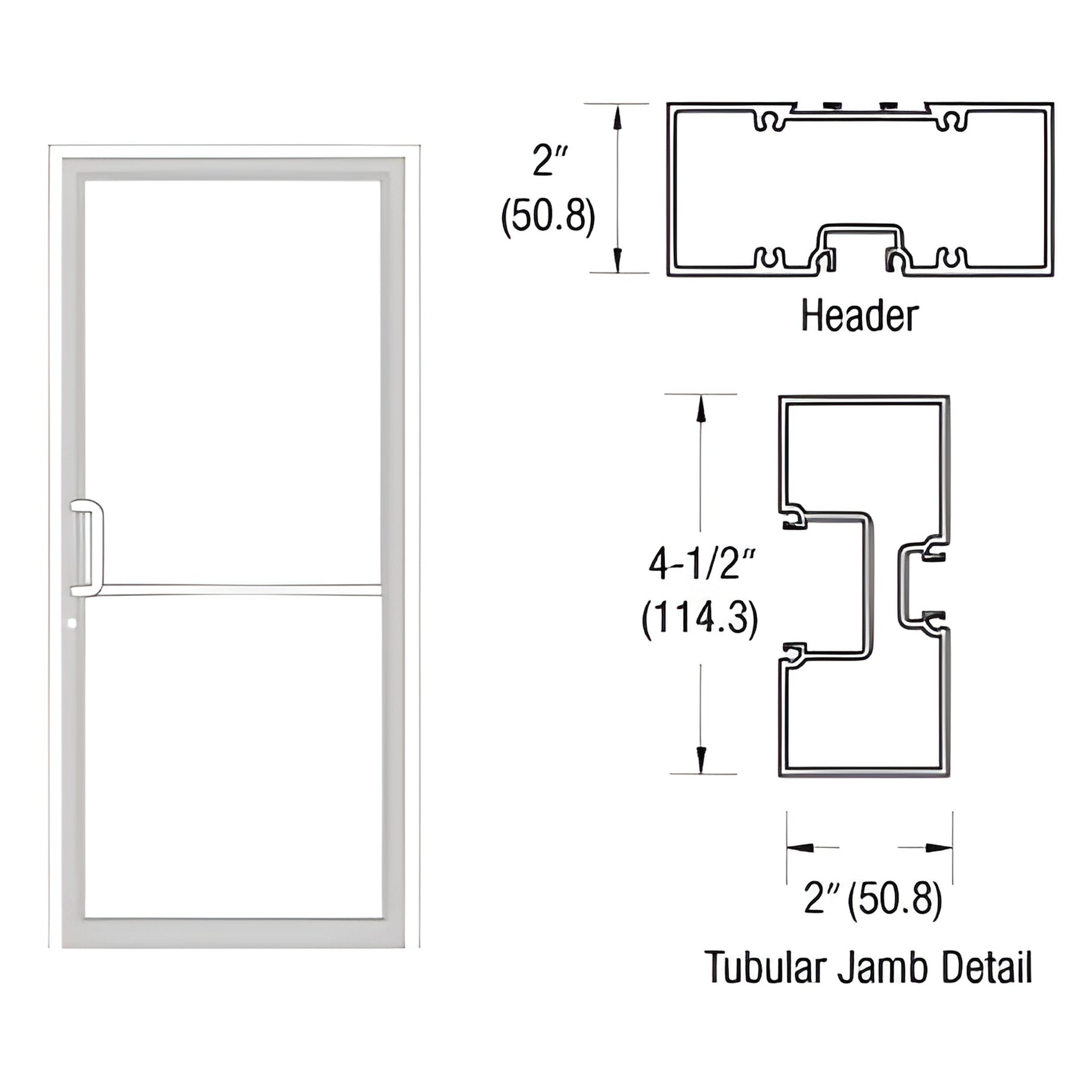 CRL-U.S. Aluminum White KYNAR® Paint Custom Size Series 451 Tubular Butt Hinge Up and Over Frame Complete (1F)