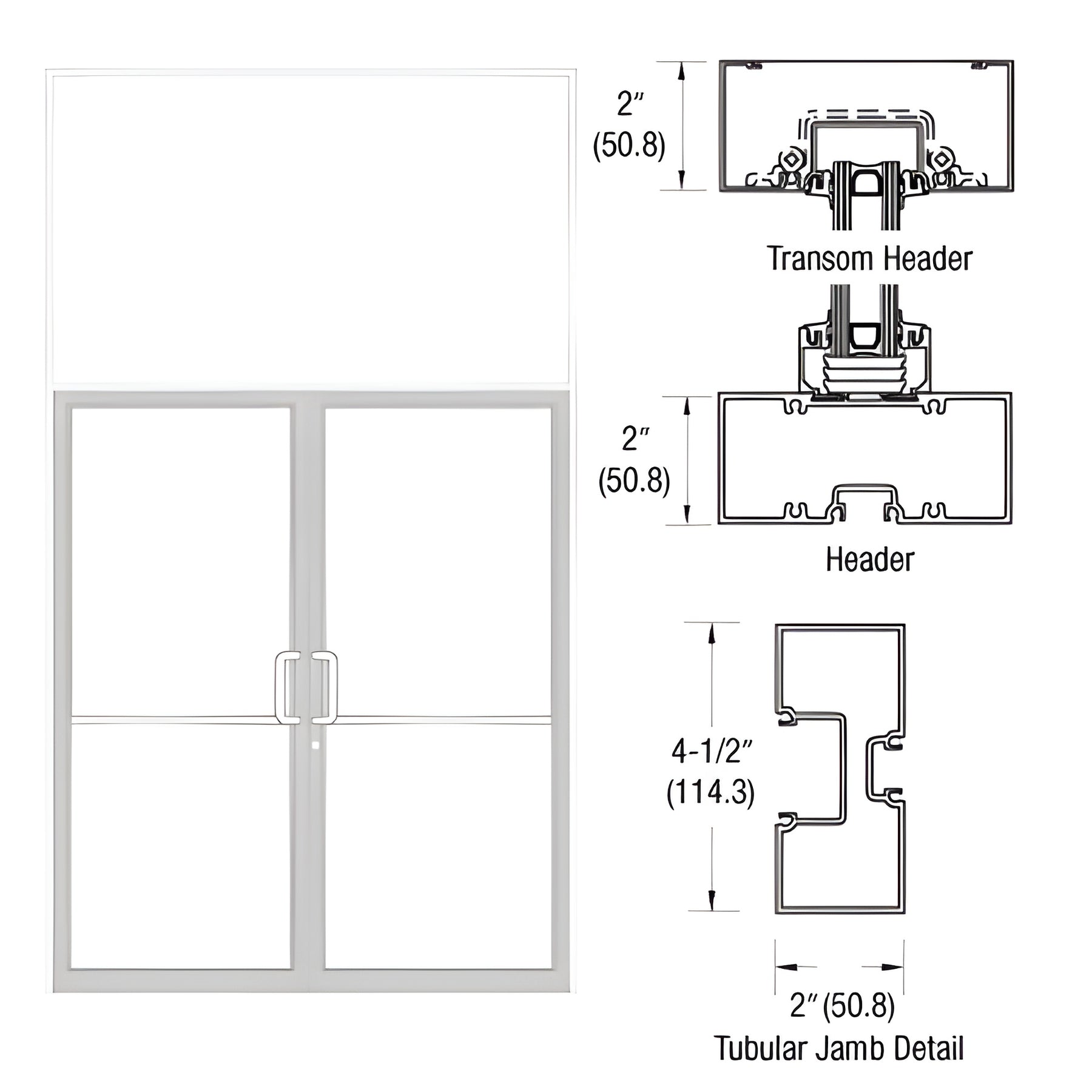CRL-U.S. Aluminum White KYNAR® Paint Custom Size Series 451 Tubular Butt Hinge Transom Frame Complete (2FT)