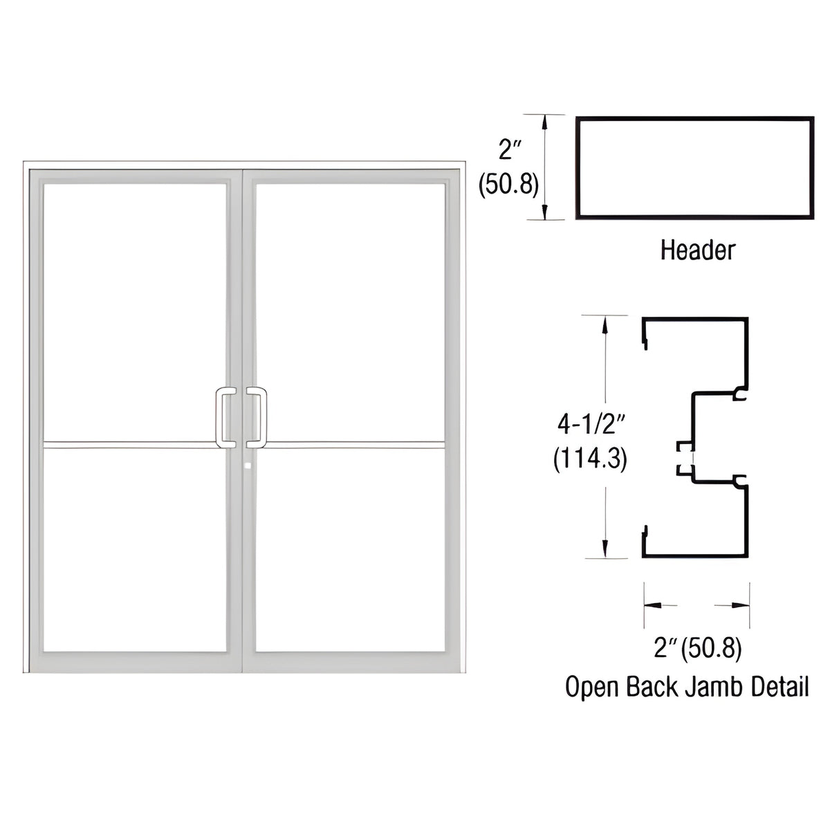 CRL-U.S. Aluminum White KYNAR® Paint Custom Size Series IT451 Open Back Offset Pivot Up and Over Door Frame Complete (2F)
