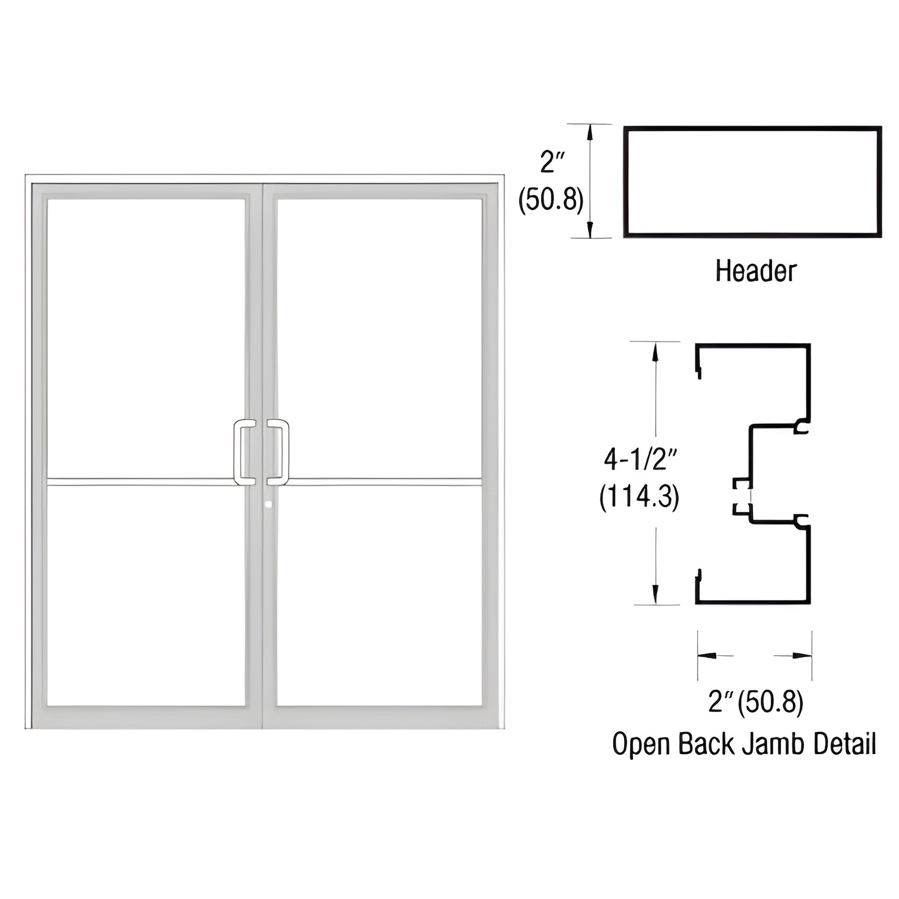 CRL-U.S. Aluminum White KYNAR® Paint Custom Size Series IT451 Open Back Offset Pivot Up and Over Door Frame Complete (2F)