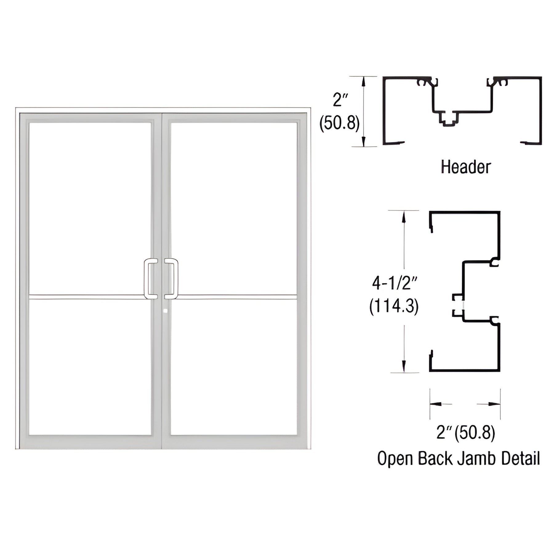 CRL-U.S. Aluminum White KYNAR® Paint Custom Size Series IT451 Open Back Offset Pivot Up and Over Frame Complete (2F)