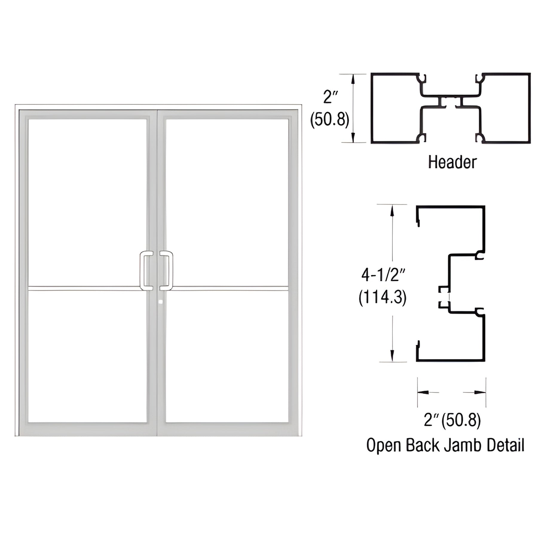 CRL-U.S. Aluminum White KYNAR® Paint Custom Size Series IT451 Open Back Butt Hinge Up and Over Frame Complete (2F)