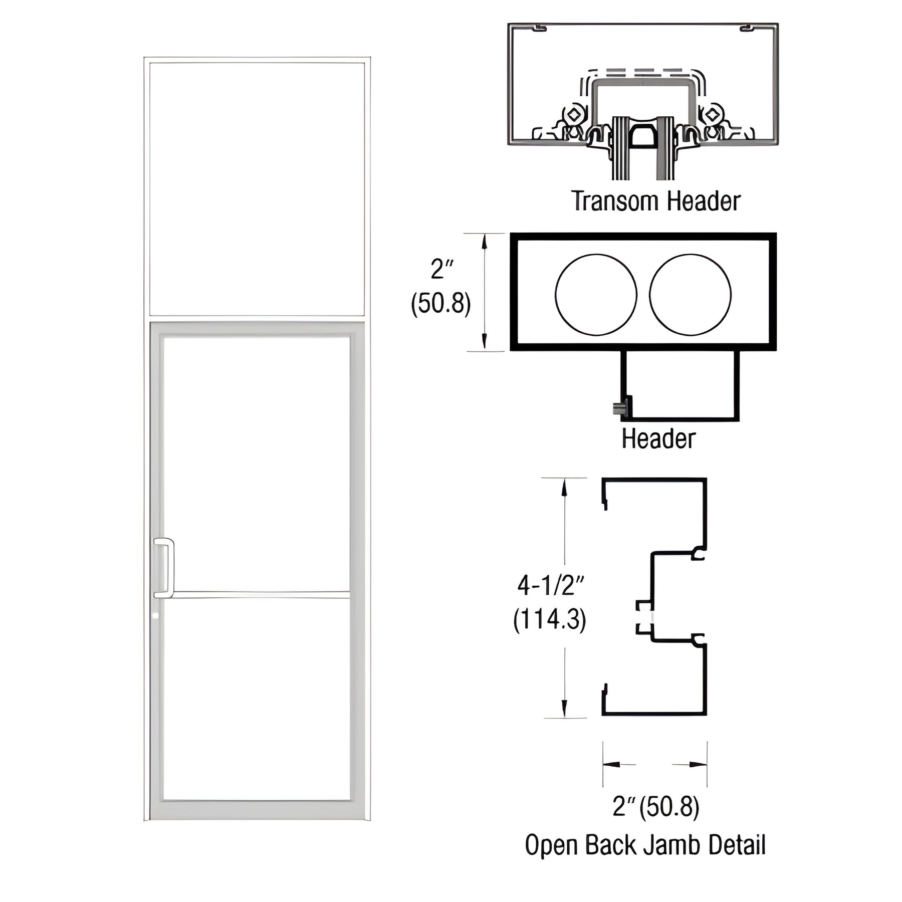CRL-U.S. Aluminum White KYNAR® Paint Custom Size Series IT451 Open Back Offset Pivot Transom Door Frame Complete (1FT)