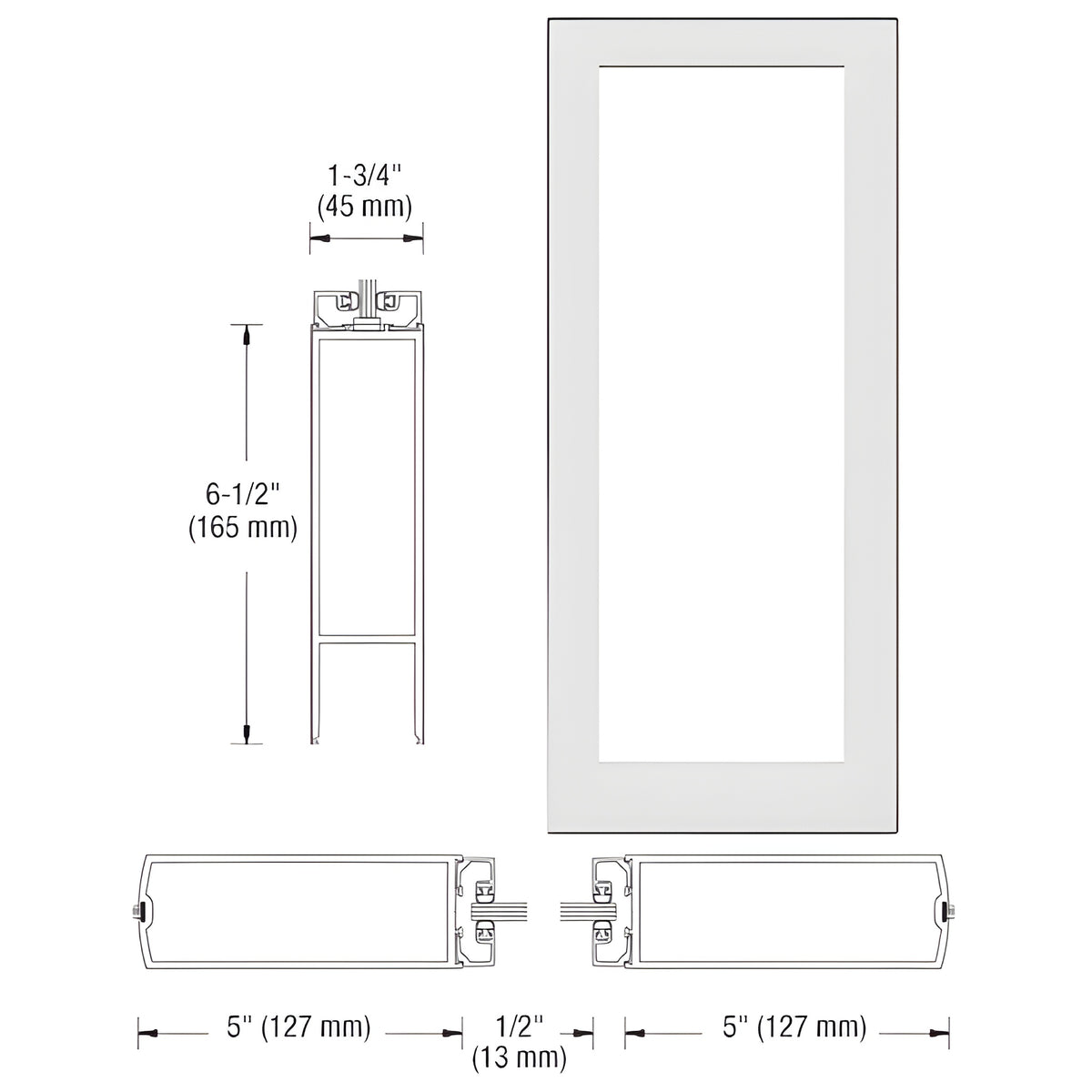 CRL-U.S. Aluminum White KYNAR® Paint Custom Size Single Blank 550 Wide Center Stile Entrance Door - No Prep